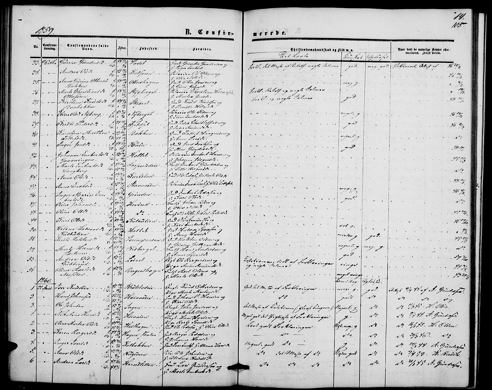 Elverum prestekontor, SAH/PREST-044/H/Ha/Hab/L0003: Parish register (copy) no. 3, 1856-1865, p. 105
