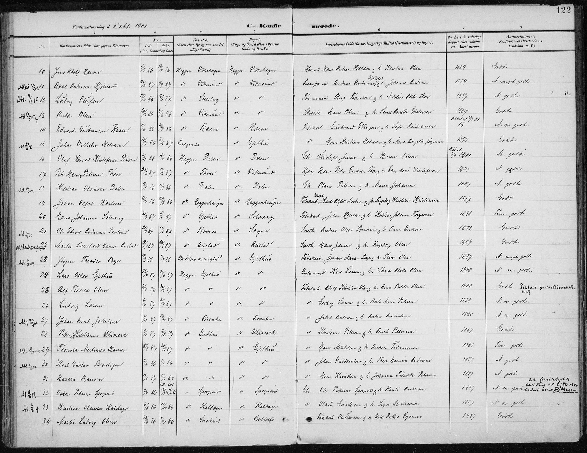 Modum kirkebøker, AV/SAKO-A-234/F/Fa/L0013: Parish register (official) no. 13, 1899-1907, p. 122