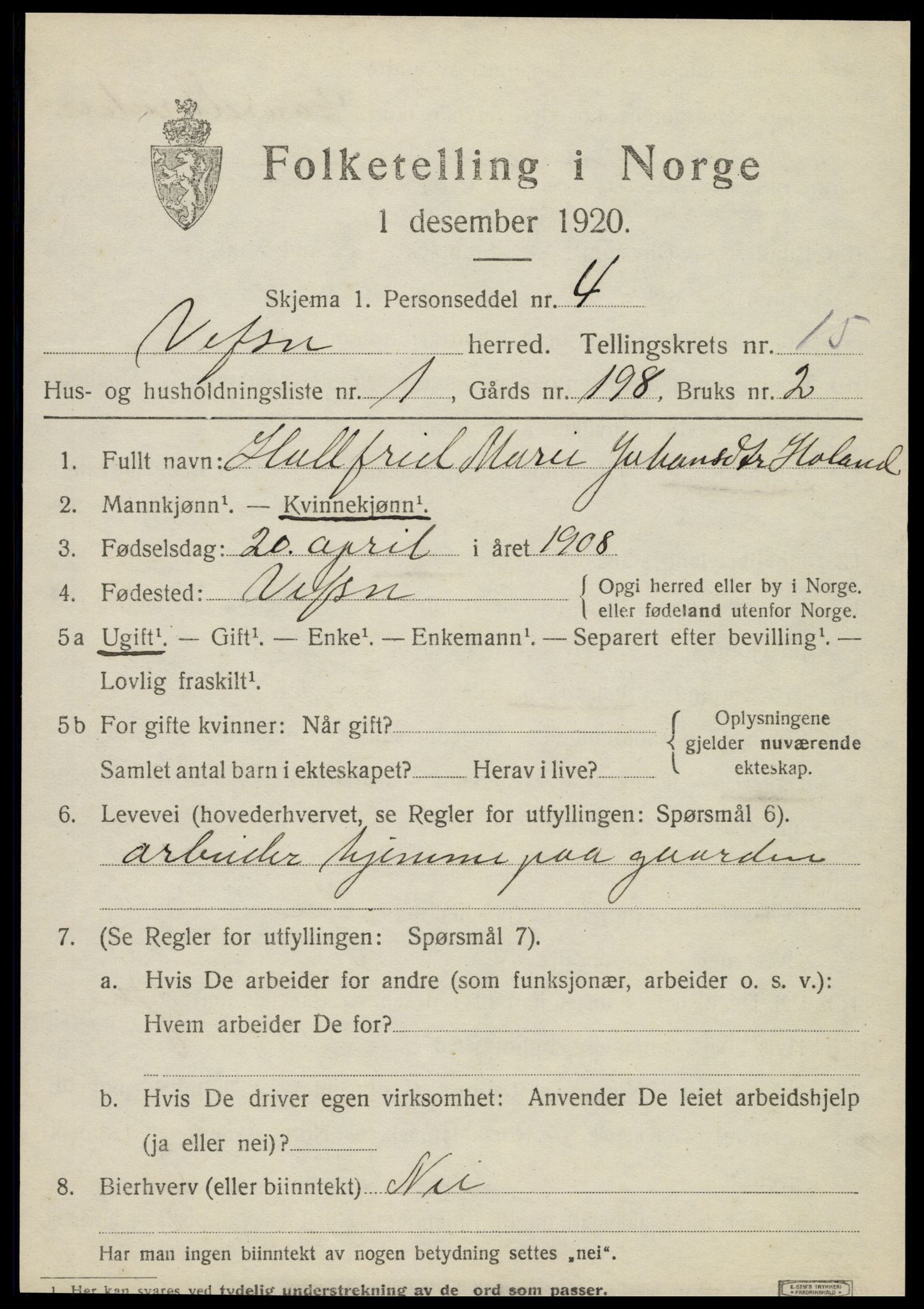 SAT, 1920 census for Vefsn, 1920, p. 11697