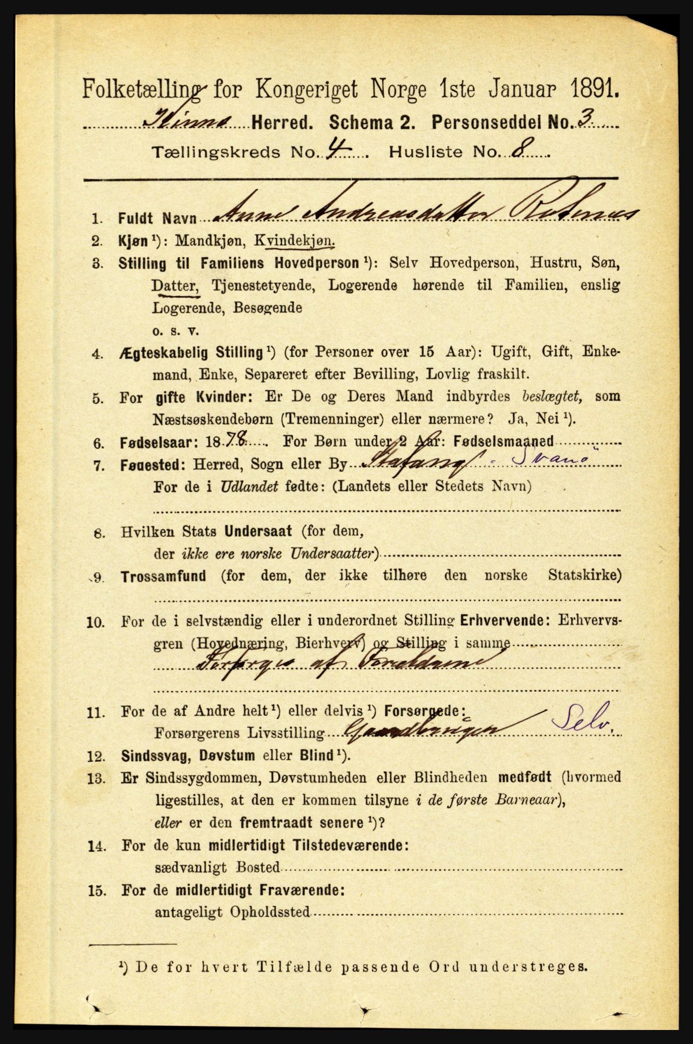 RA, 1891 census for 1437 Kinn, 1891, p. 1372