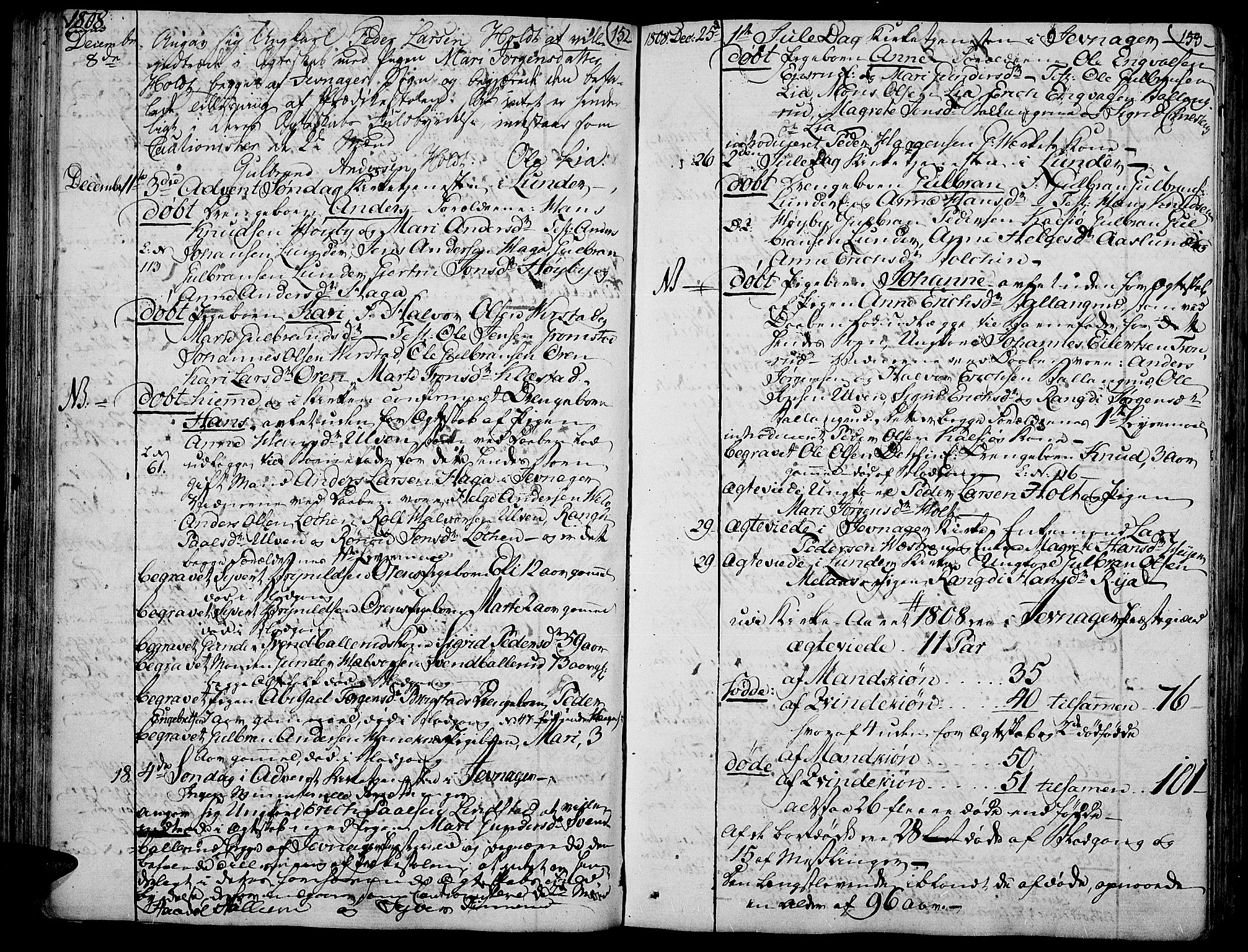 Jevnaker prestekontor, SAH/PREST-116/H/Ha/Haa/L0004: Parish register (official) no. 4, 1800-1861, p. 152-153