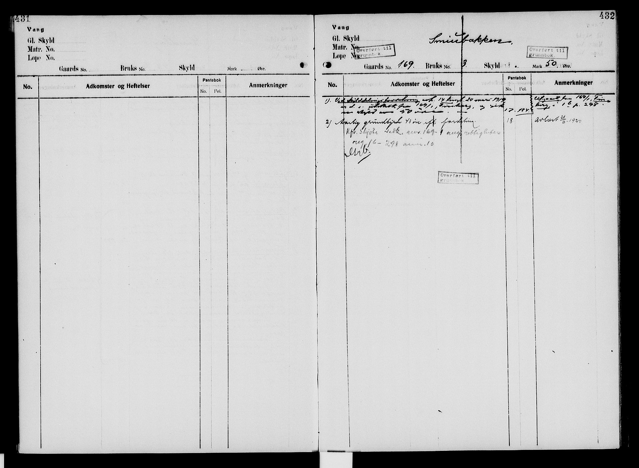 Nord-Hedmark sorenskriveri, SAH/TING-012/H/Ha/Had/Hade/L0005: Mortgage register no. 4.5, 1916-1940, p. 431-432