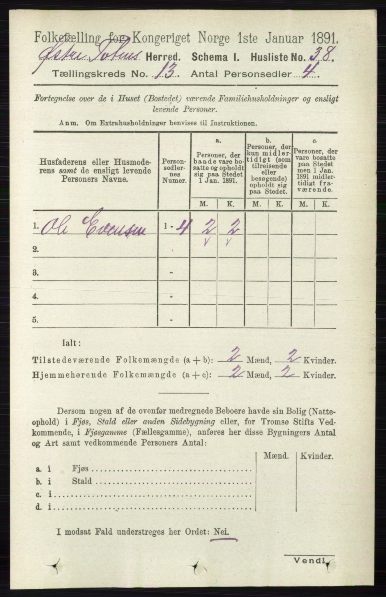 RA, 1891 census for 0528 Østre Toten, 1891, p. 8376