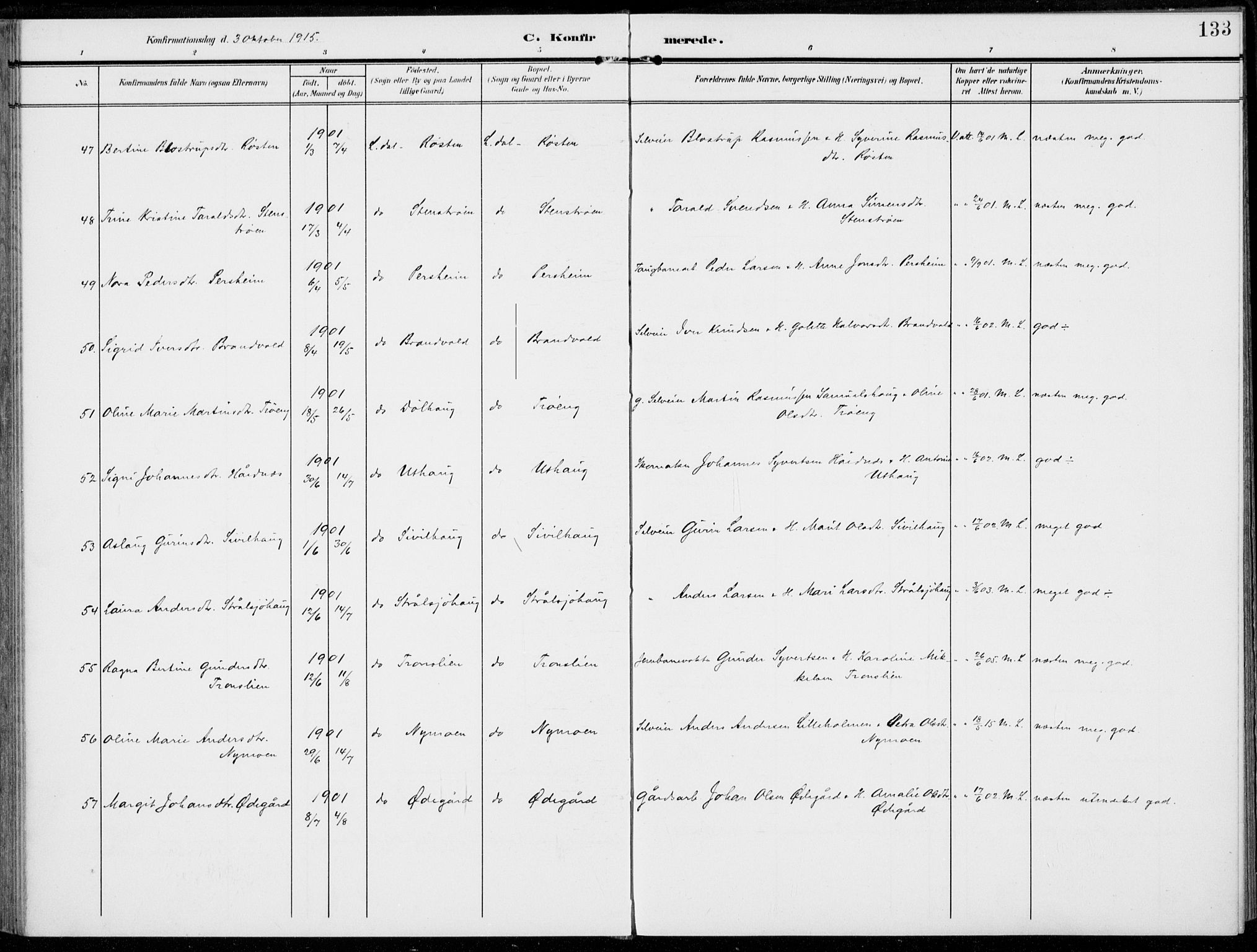 Alvdal prestekontor, SAH/PREST-060/H/Ha/Haa/L0004: Parish register (official) no. 4, 1907-1919, p. 133