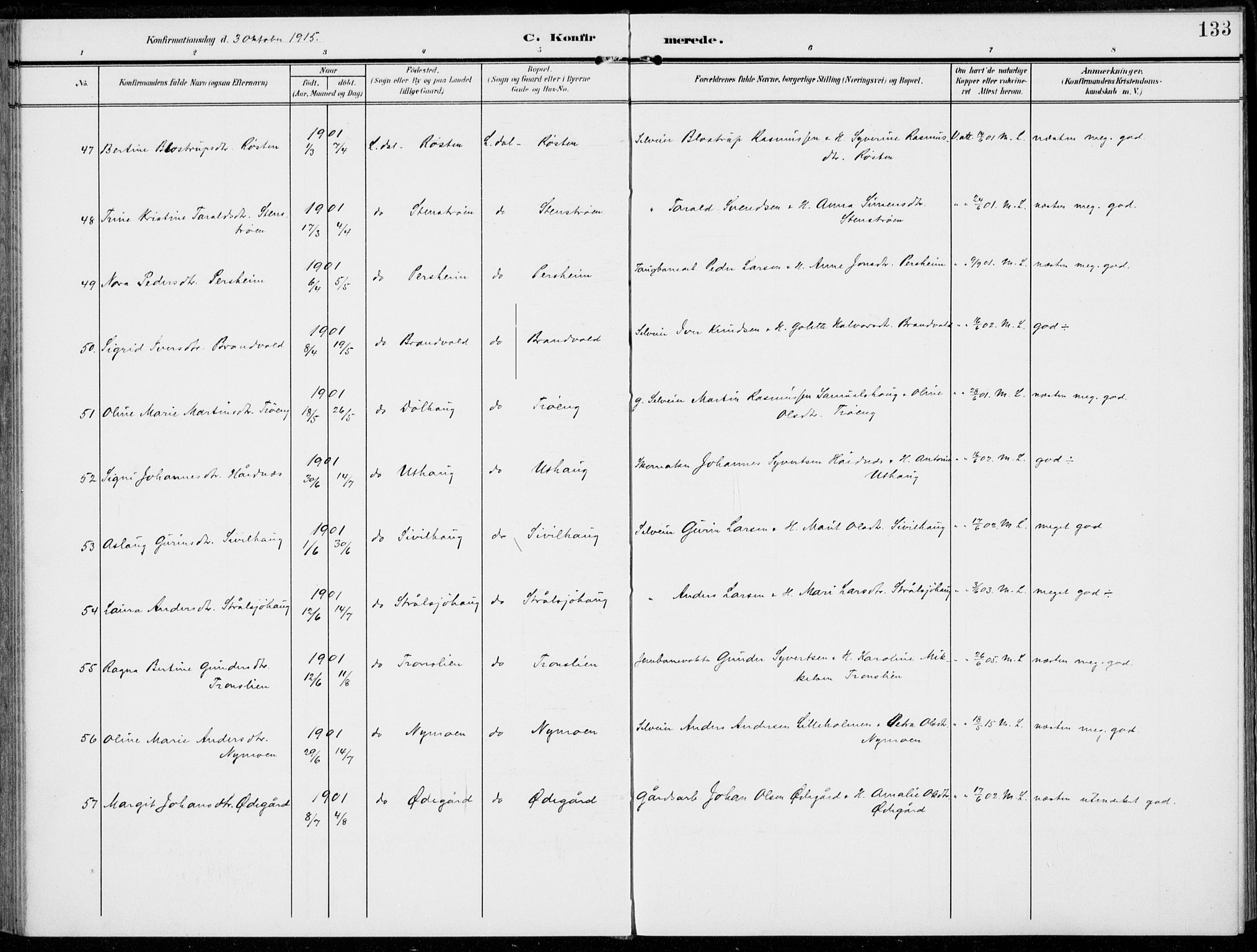 Alvdal prestekontor, AV/SAH-PREST-060/H/Ha/Haa/L0004: Parish register (official) no. 4, 1907-1919, p. 133