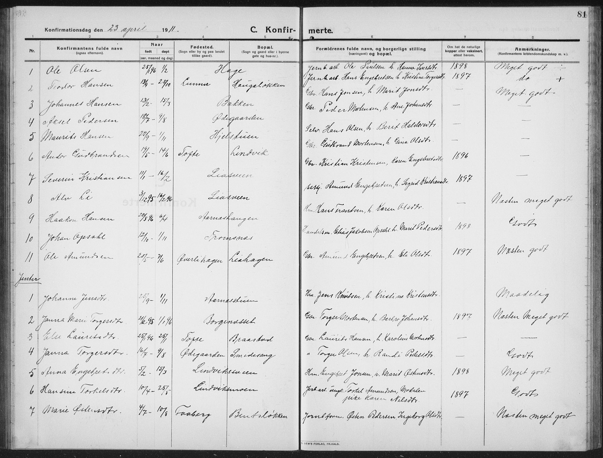 Ringebu prestekontor, AV/SAH-PREST-082/H/Ha/Hab/L0010: Parish register (copy) no. 10, 1911-1934, p. 81