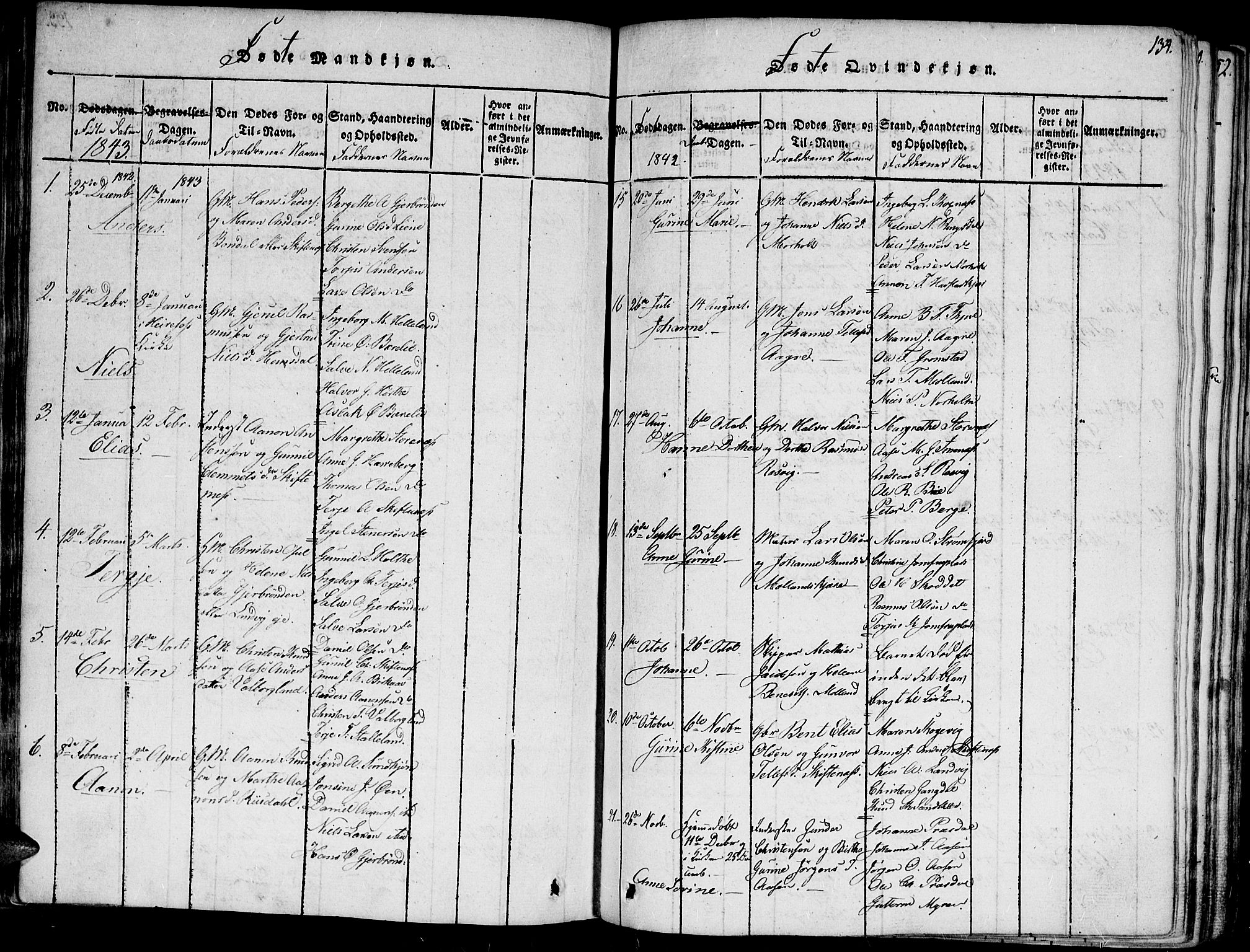 Hommedal sokneprestkontor, SAK/1111-0023/F/Fa/Fab/L0003: Parish register (official) no. A 3, 1815-1848, p. 134