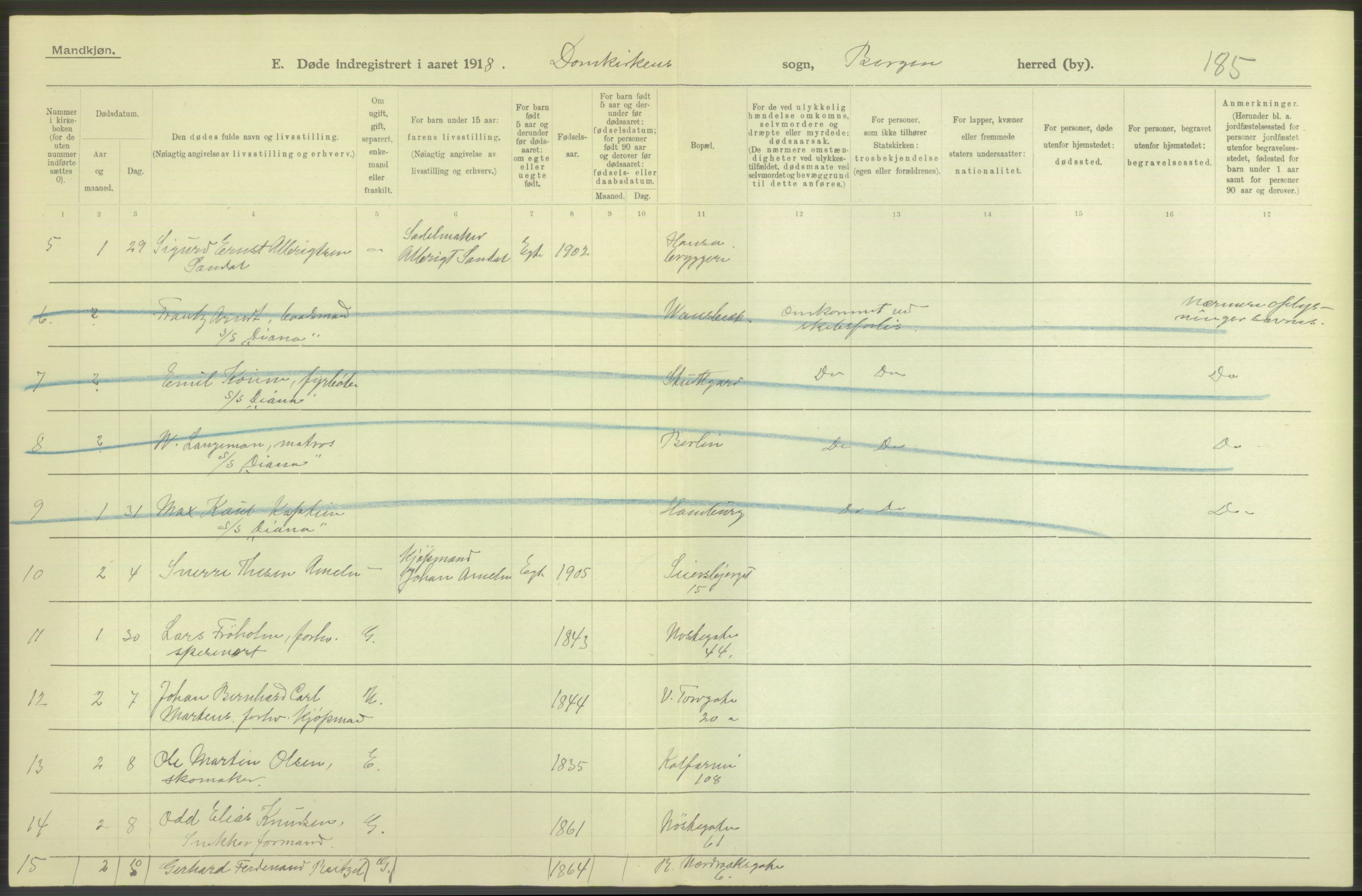 Statistisk sentralbyrå, Sosiodemografiske emner, Befolkning, AV/RA-S-2228/D/Df/Dfb/Dfbh/L0039: Bergen: Døde., 1918, p. 4