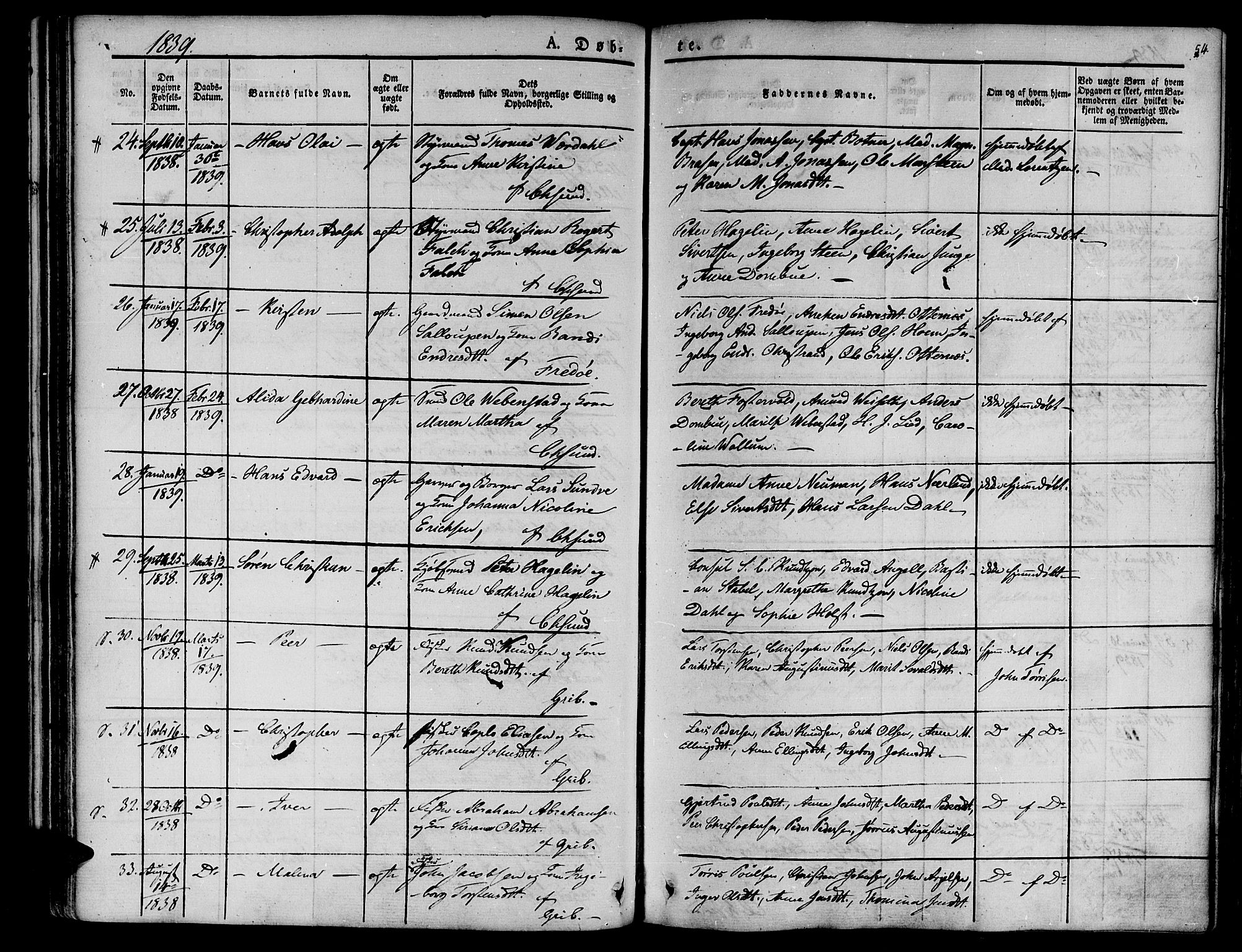 Ministerialprotokoller, klokkerbøker og fødselsregistre - Møre og Romsdal, SAT/A-1454/572/L0843: Parish register (official) no. 572A06, 1832-1842, p. 54