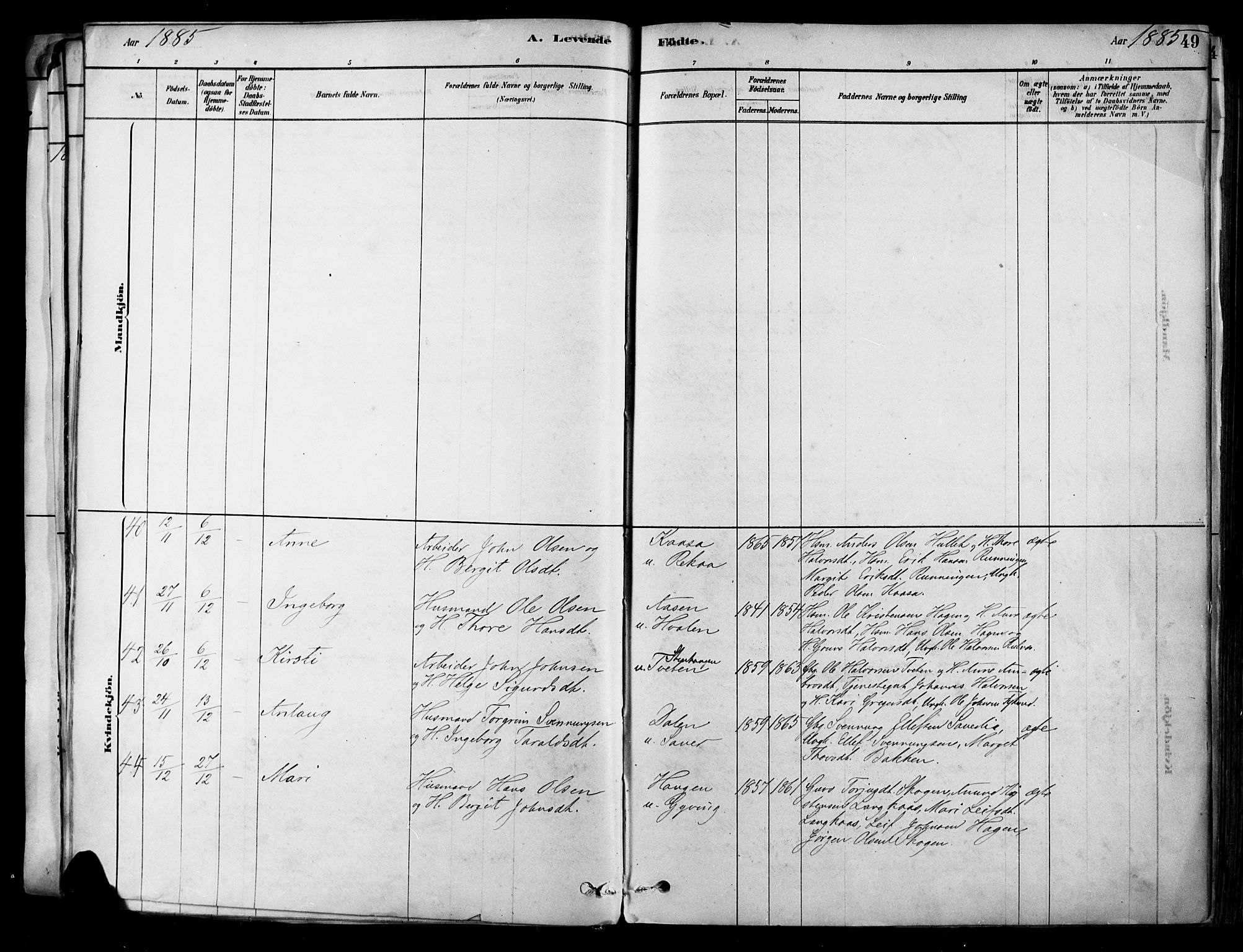 Heddal kirkebøker, AV/SAKO-A-268/F/Fa/L0008: Parish register (official) no. I 8, 1878-1903, p. 49