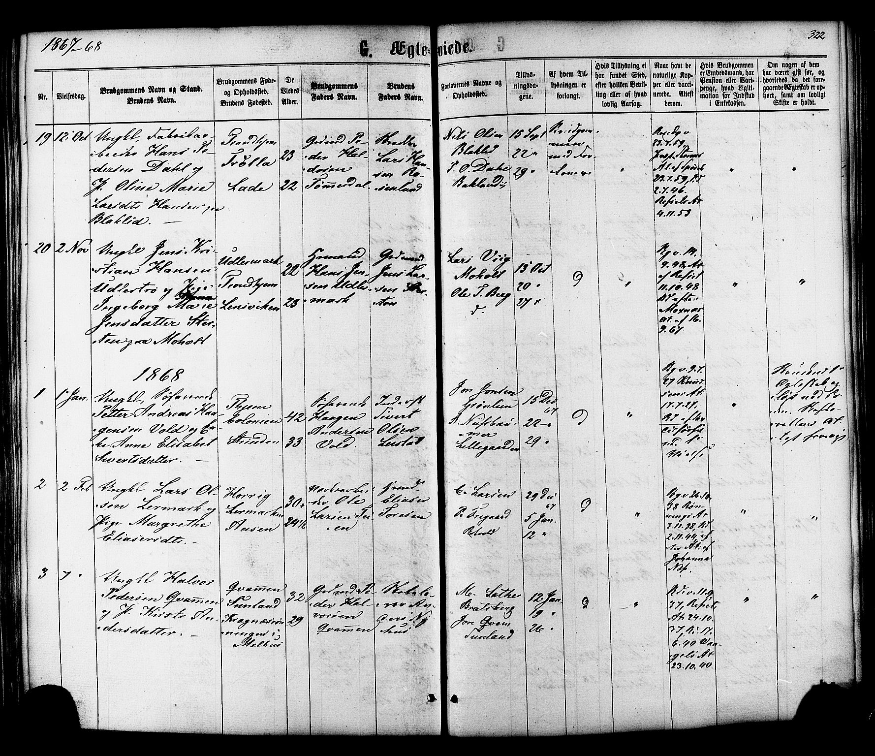 Ministerialprotokoller, klokkerbøker og fødselsregistre - Sør-Trøndelag, SAT/A-1456/606/L0293: Parish register (official) no. 606A08, 1866-1877, p. 322