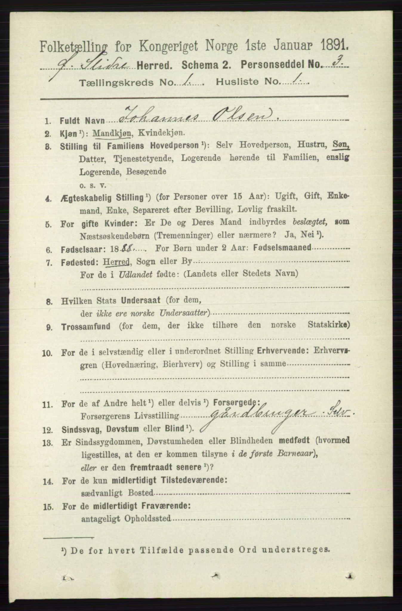 RA, 1891 census for 0544 Øystre Slidre, 1891, p. 61