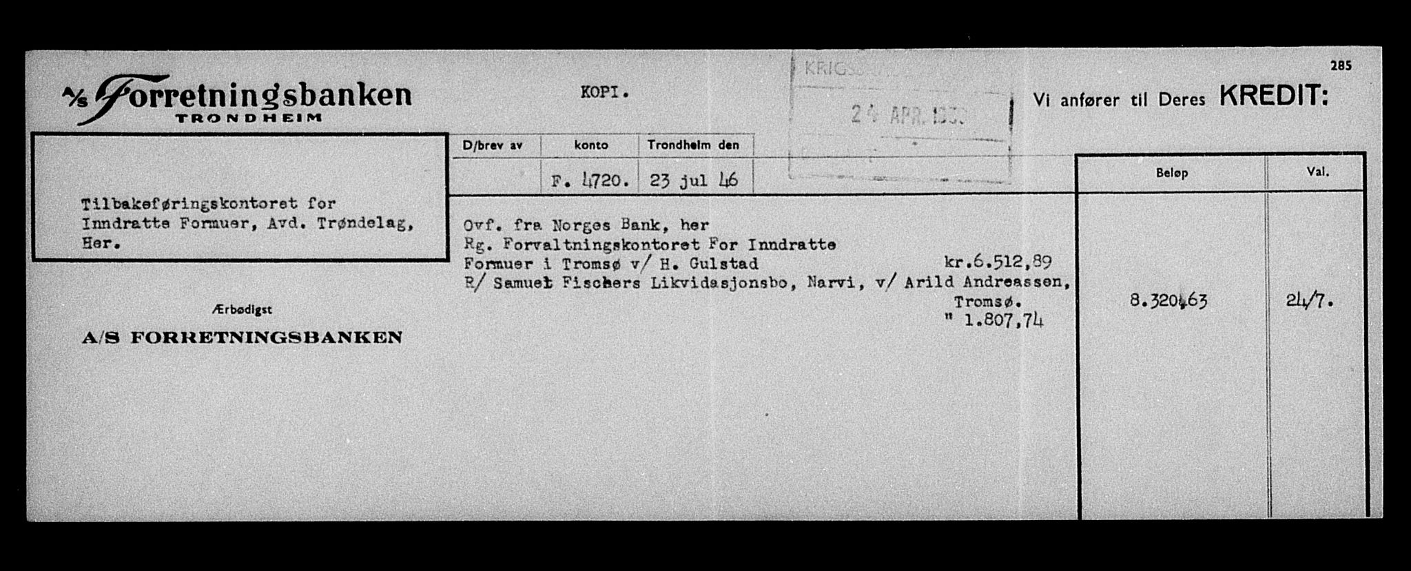 Justisdepartementet, Tilbakeføringskontoret for inndratte formuer, AV/RA-S-1564/H/Hc/Hcb/L0913: --, 1945-1947, p. 10