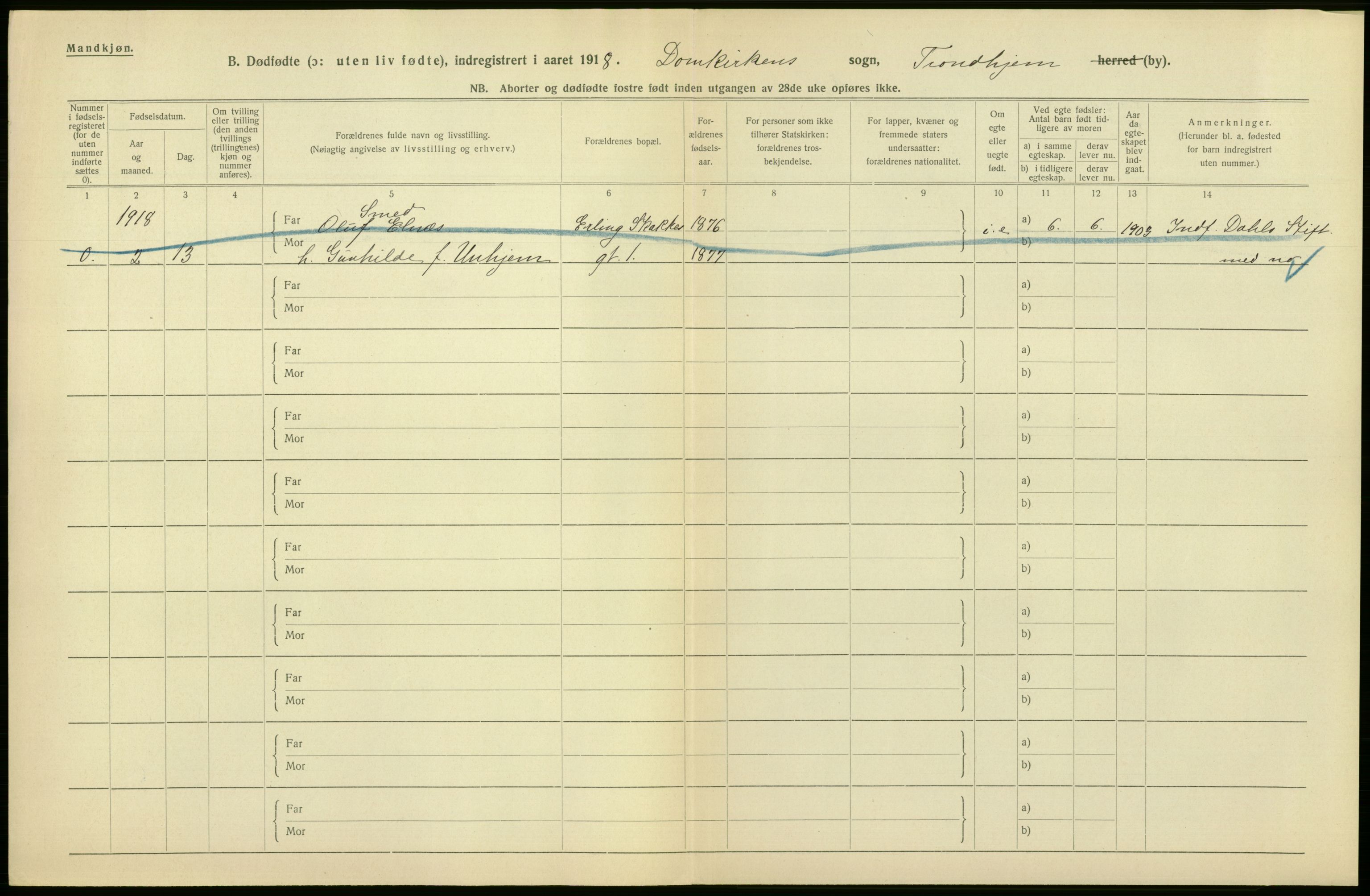 Statistisk sentralbyrå, Sosiodemografiske emner, Befolkning, AV/RA-S-2228/D/Df/Dfb/Dfbh/L0049: Trondheim: Døde, dødfødte., 1918, p. 322