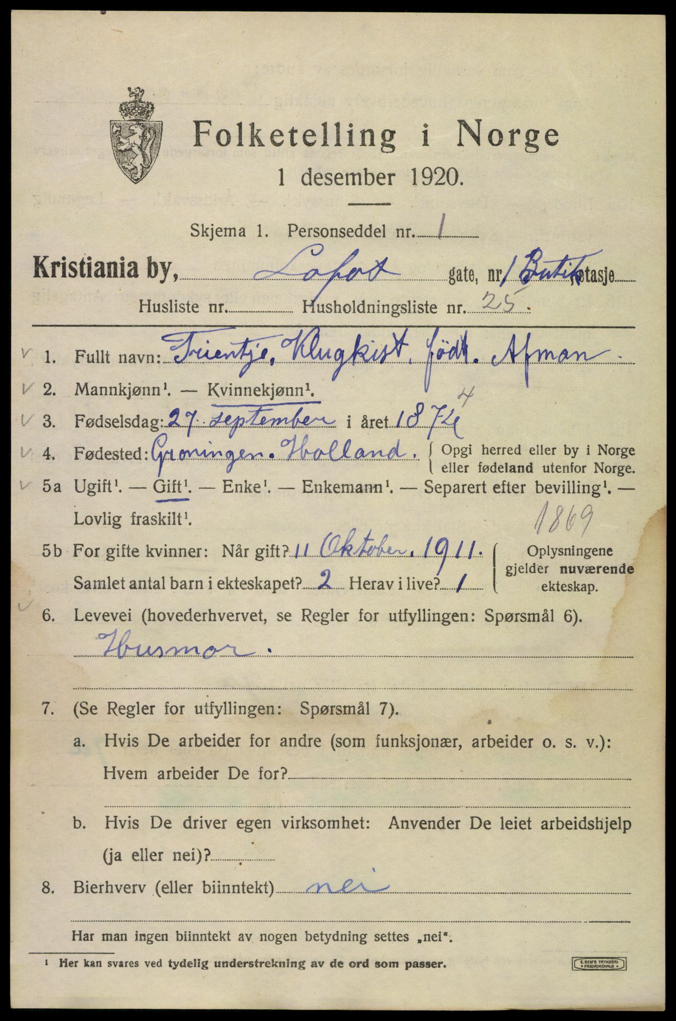 SAO, 1920 census for Kristiania, 1920, p. 366475