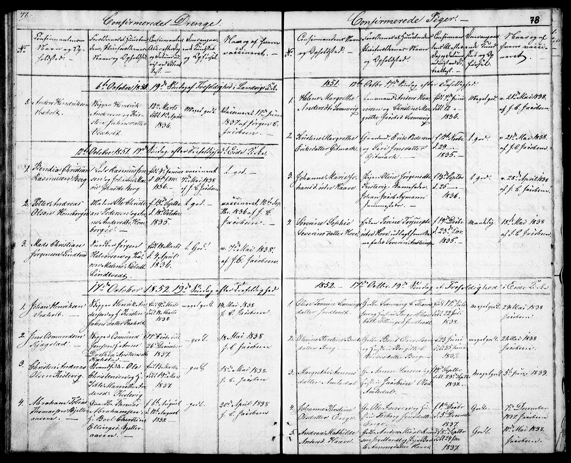 Hommedal sokneprestkontor, AV/SAK-1111-0023/F/Fb/Fba/L0002: Parish register (copy) no. B 2, 1841-1863, p. 78