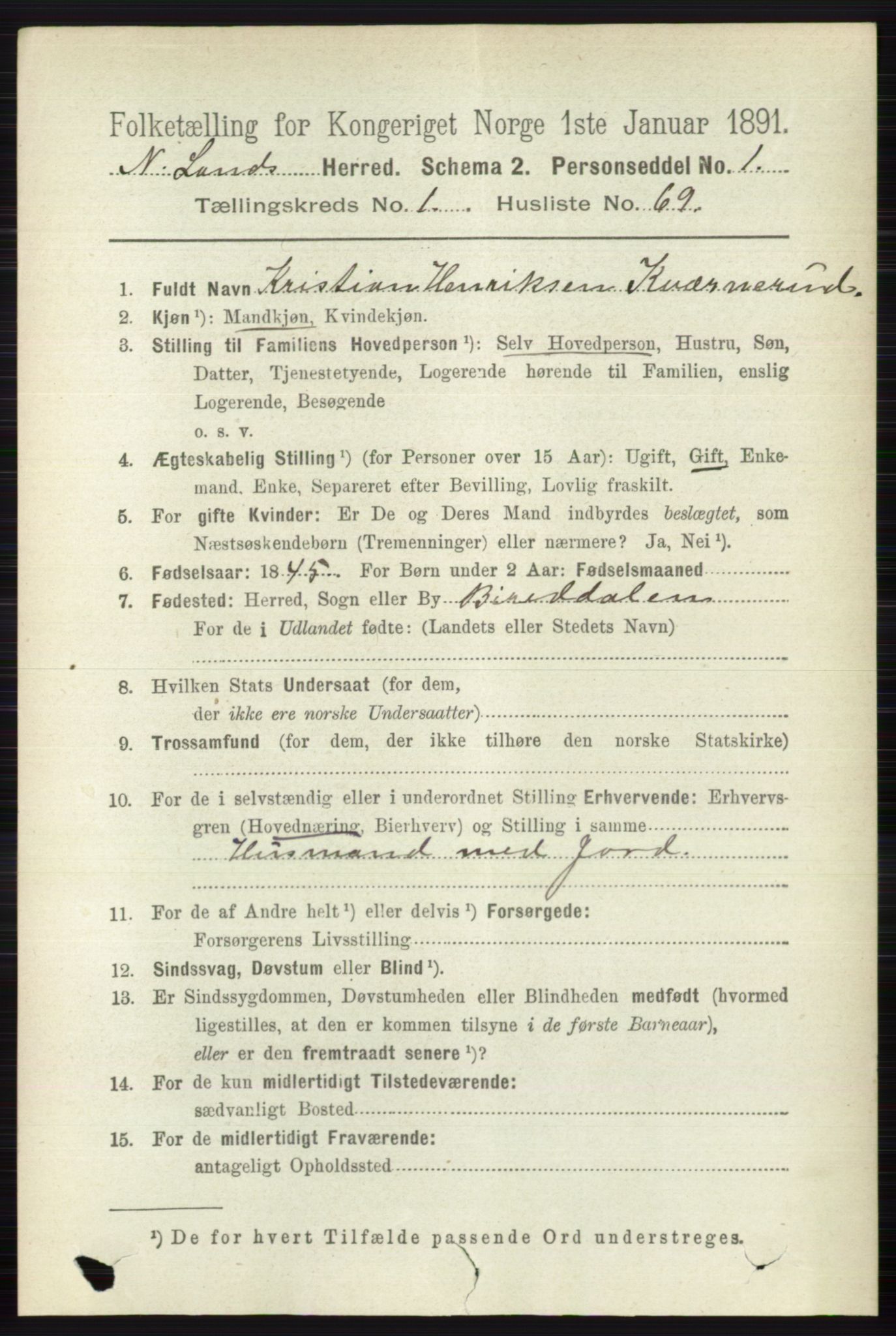 RA, 1891 census for 0538 Nordre Land, 1891, p. 523