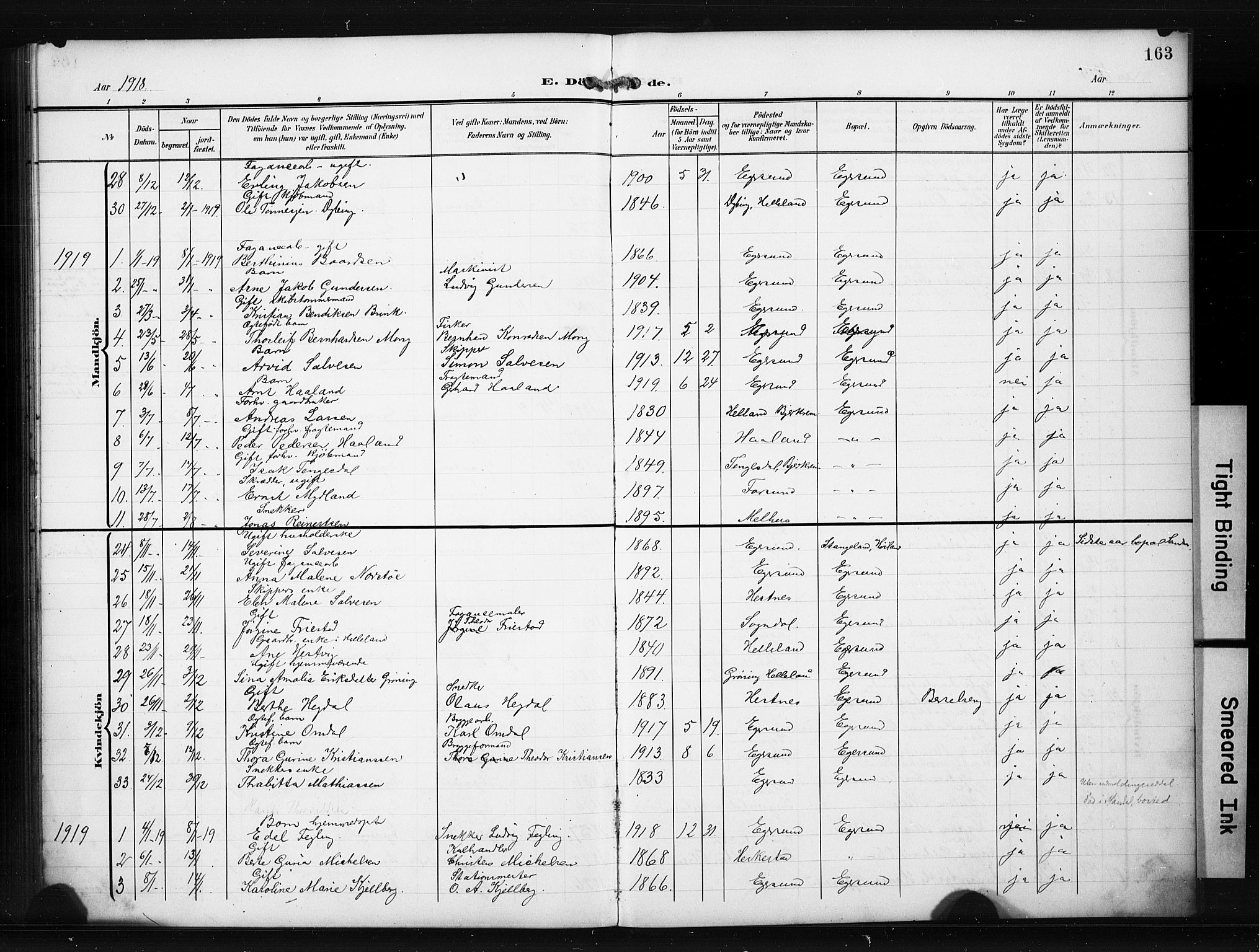 Eigersund sokneprestkontor, SAST/A-101807/S09/L0012: Parish register (copy) no. B 12, 1908-1930, p. 163