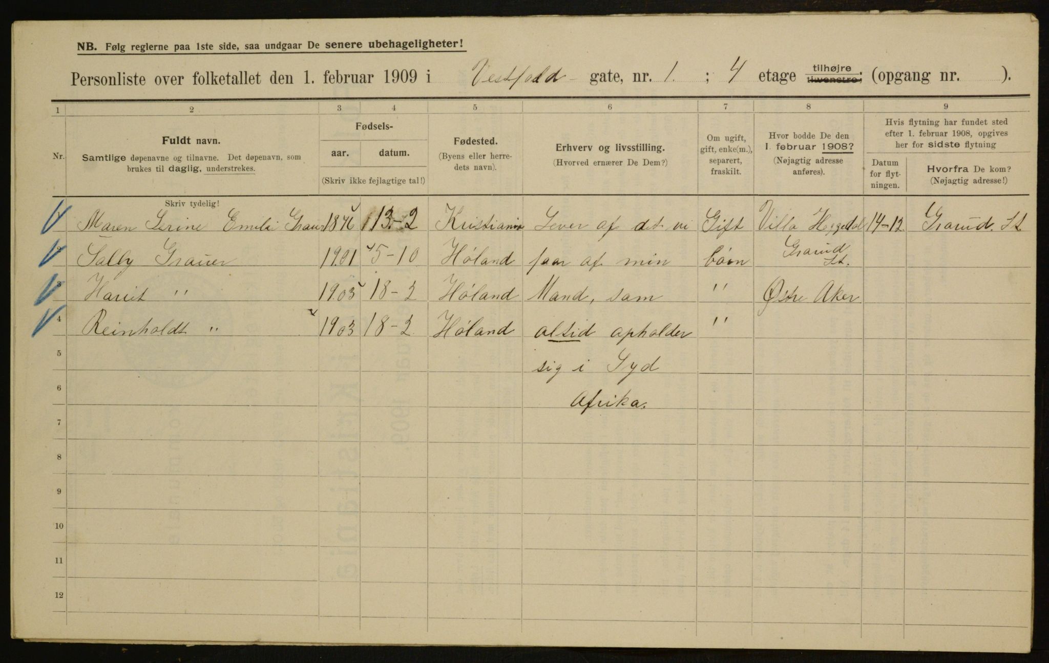 OBA, Municipal Census 1909 for Kristiania, 1909, p. 111005