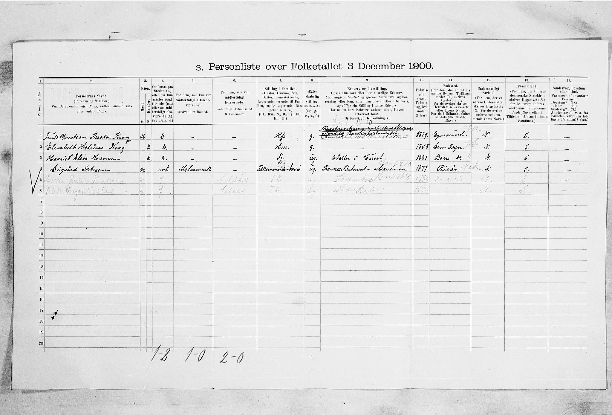 RA, 1900 census for Horten, 1900, p. 1473