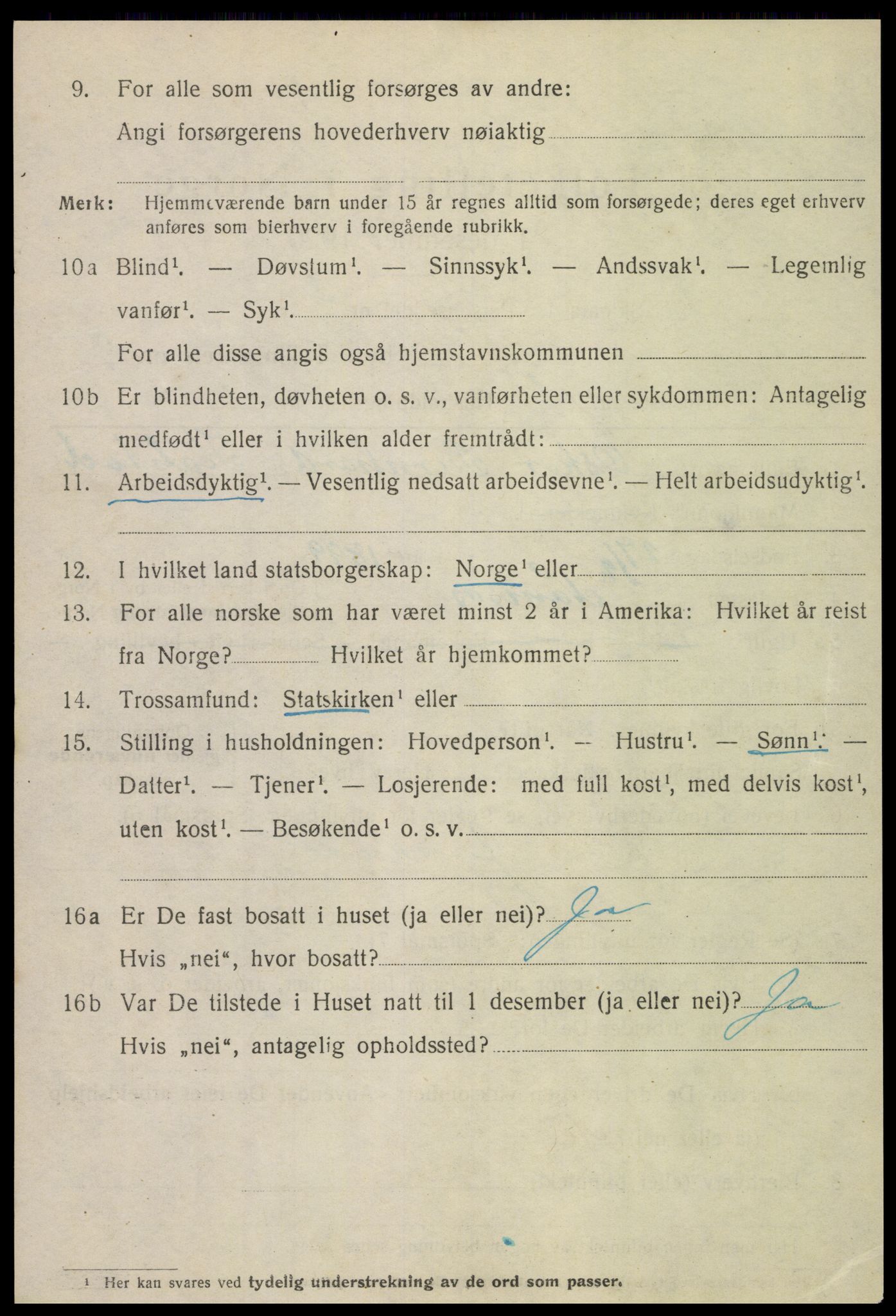 SAT, 1920 census for Namsos, 1920, p. 3138