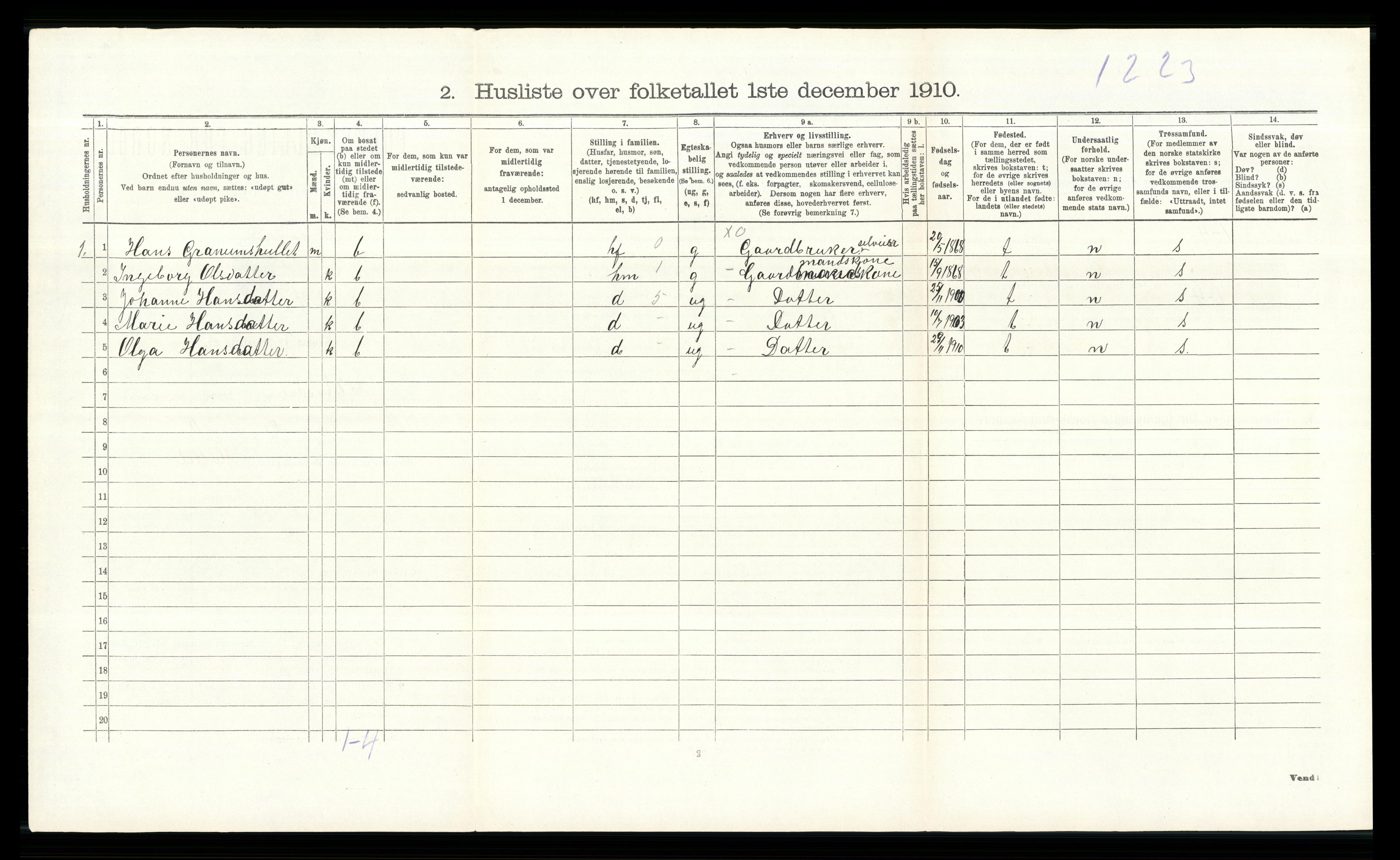 RA, 1910 census for Etnedal, 1910, p. 448