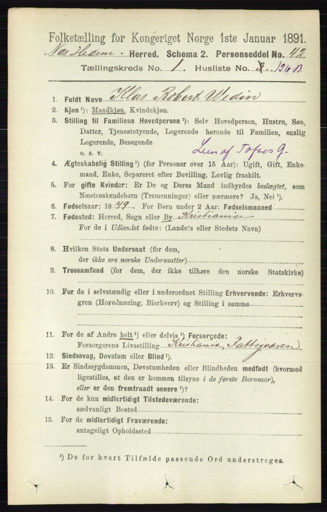 RA, 1891 census for 0411 Nes, 1891, p. 949