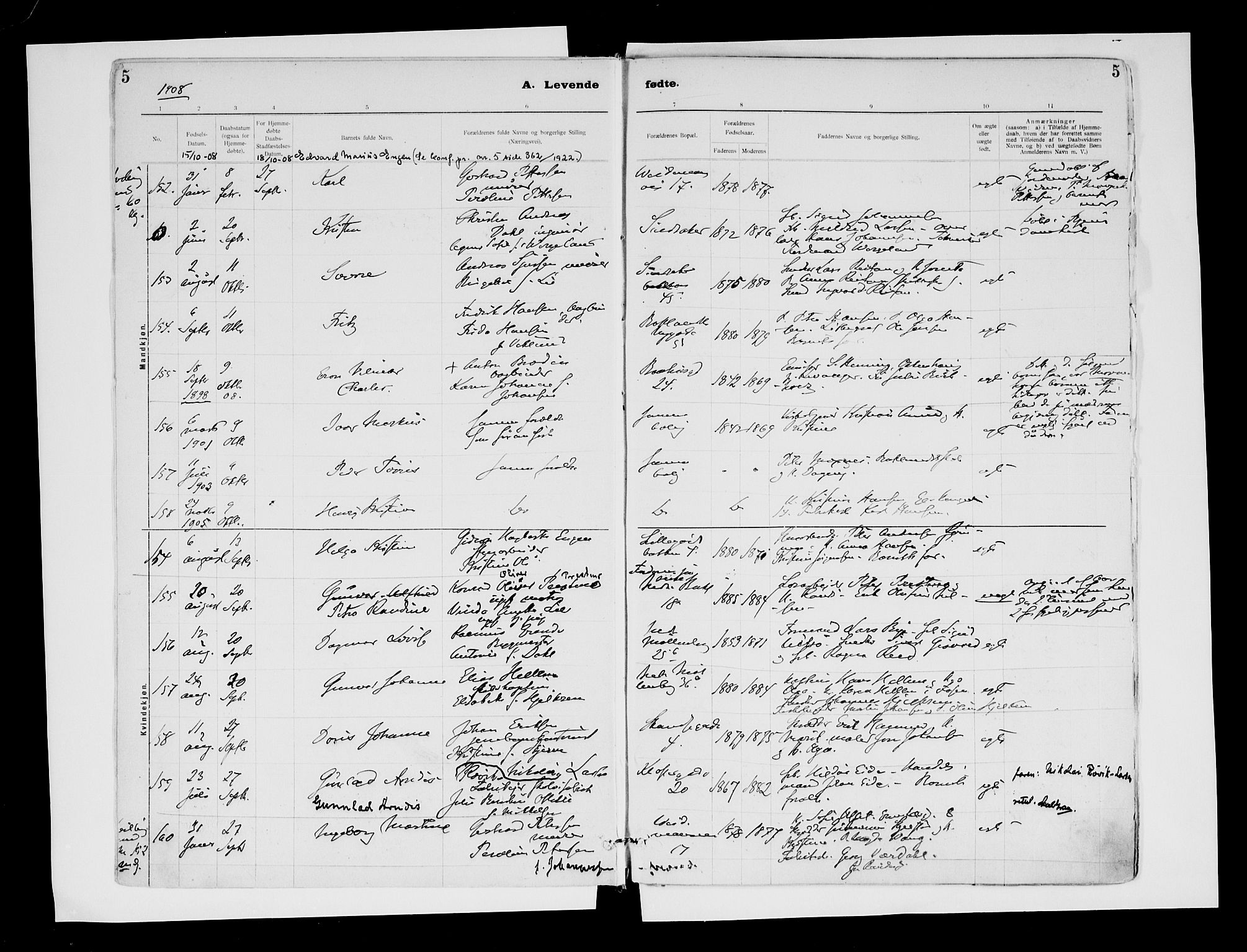 Ministerialprotokoller, klokkerbøker og fødselsregistre - Sør-Trøndelag, AV/SAT-A-1456/604/L0203: Parish register (official) no. 604A23, 1908-1916, p. 5