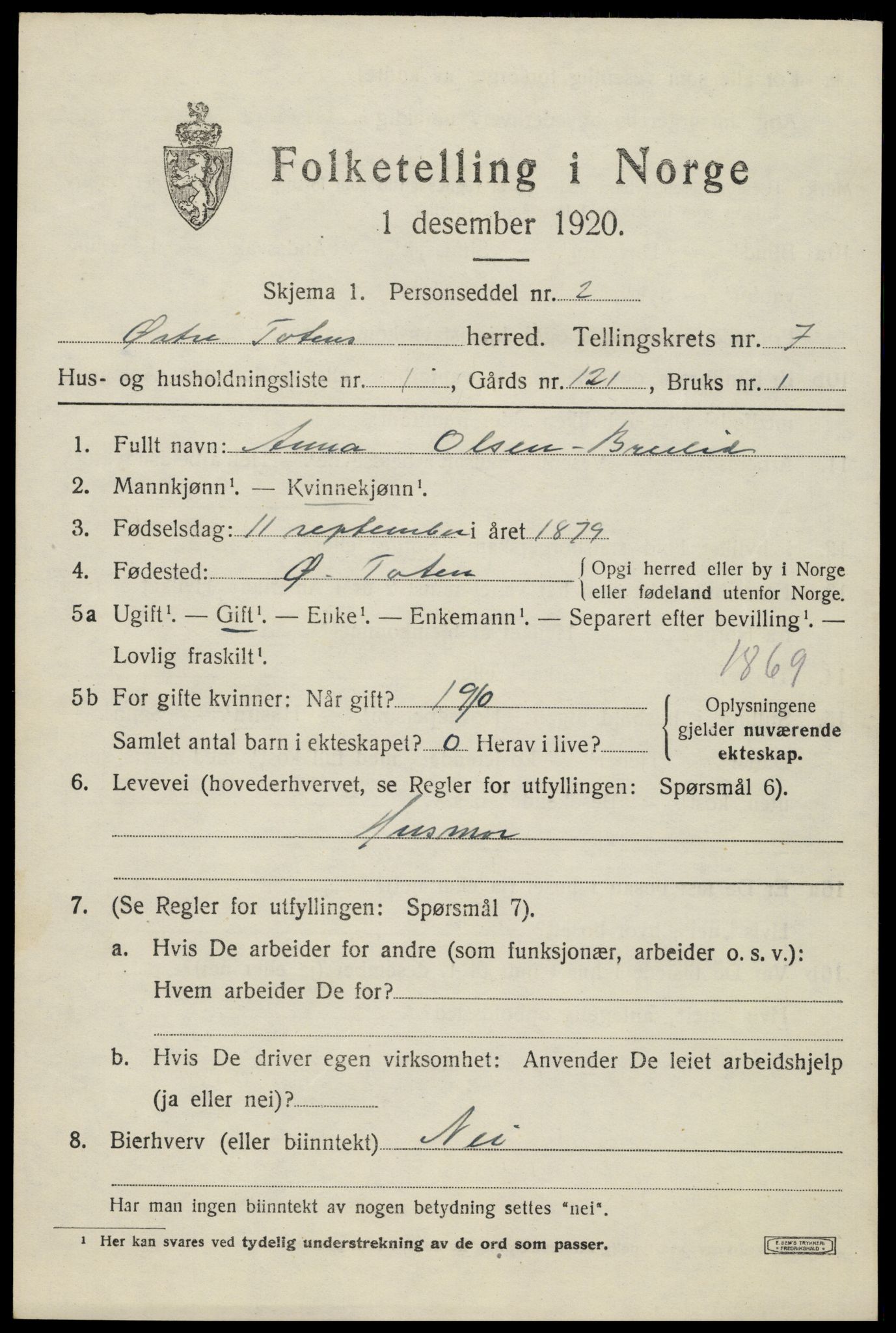 SAH, 1920 census for Østre Toten, 1920, p. 14986