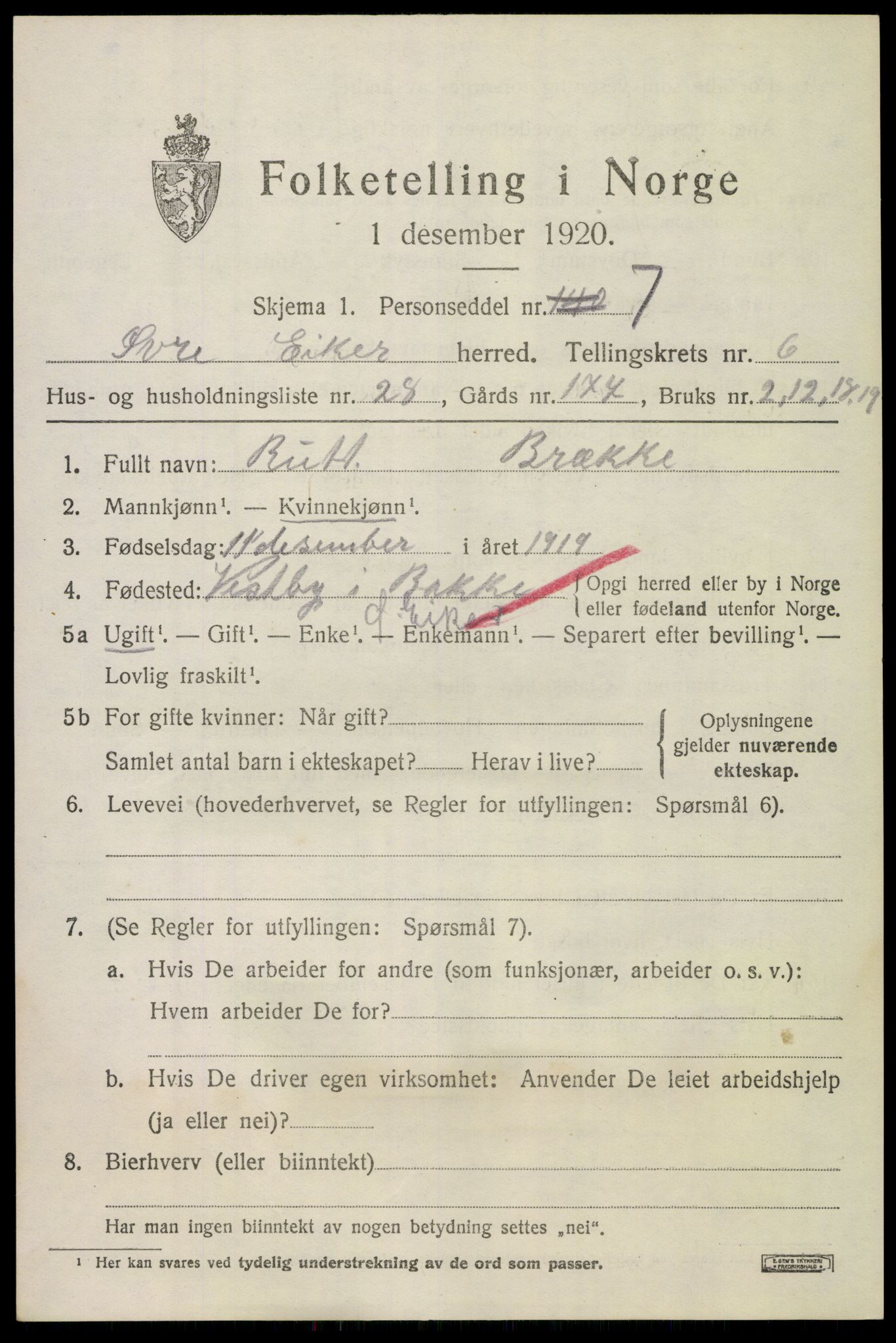 SAKO, 1920 census for Øvre Eiker, 1920, p. 13050