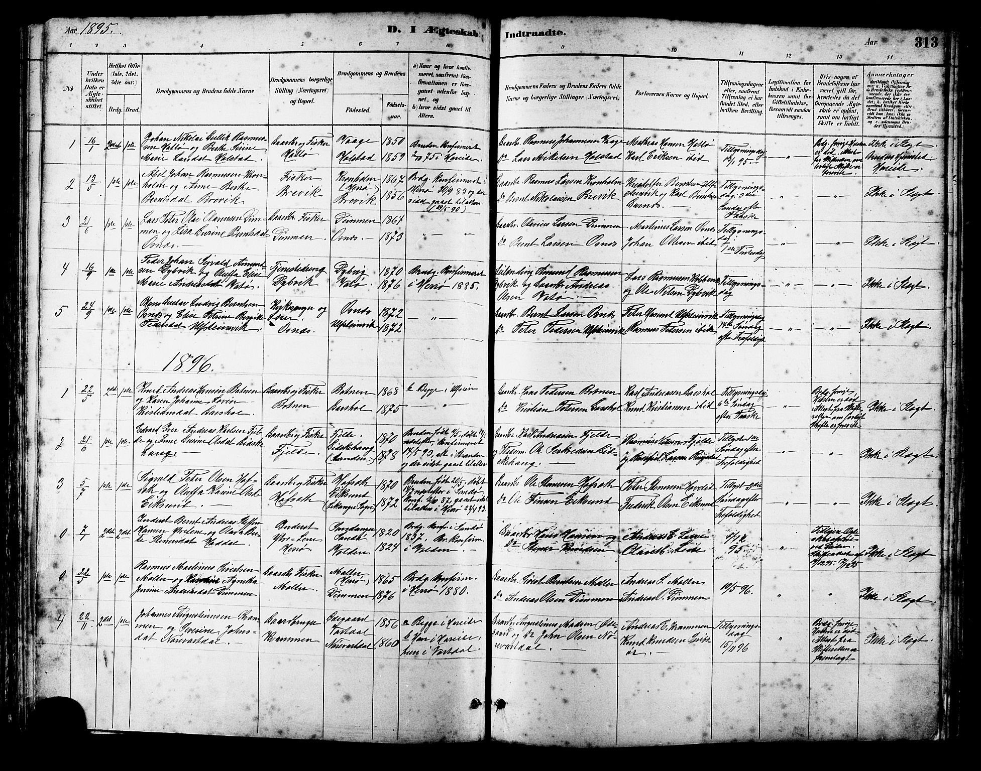 Ministerialprotokoller, klokkerbøker og fødselsregistre - Møre og Romsdal, SAT/A-1454/509/L0112: Parish register (copy) no. 509C02, 1883-1922, p. 313
