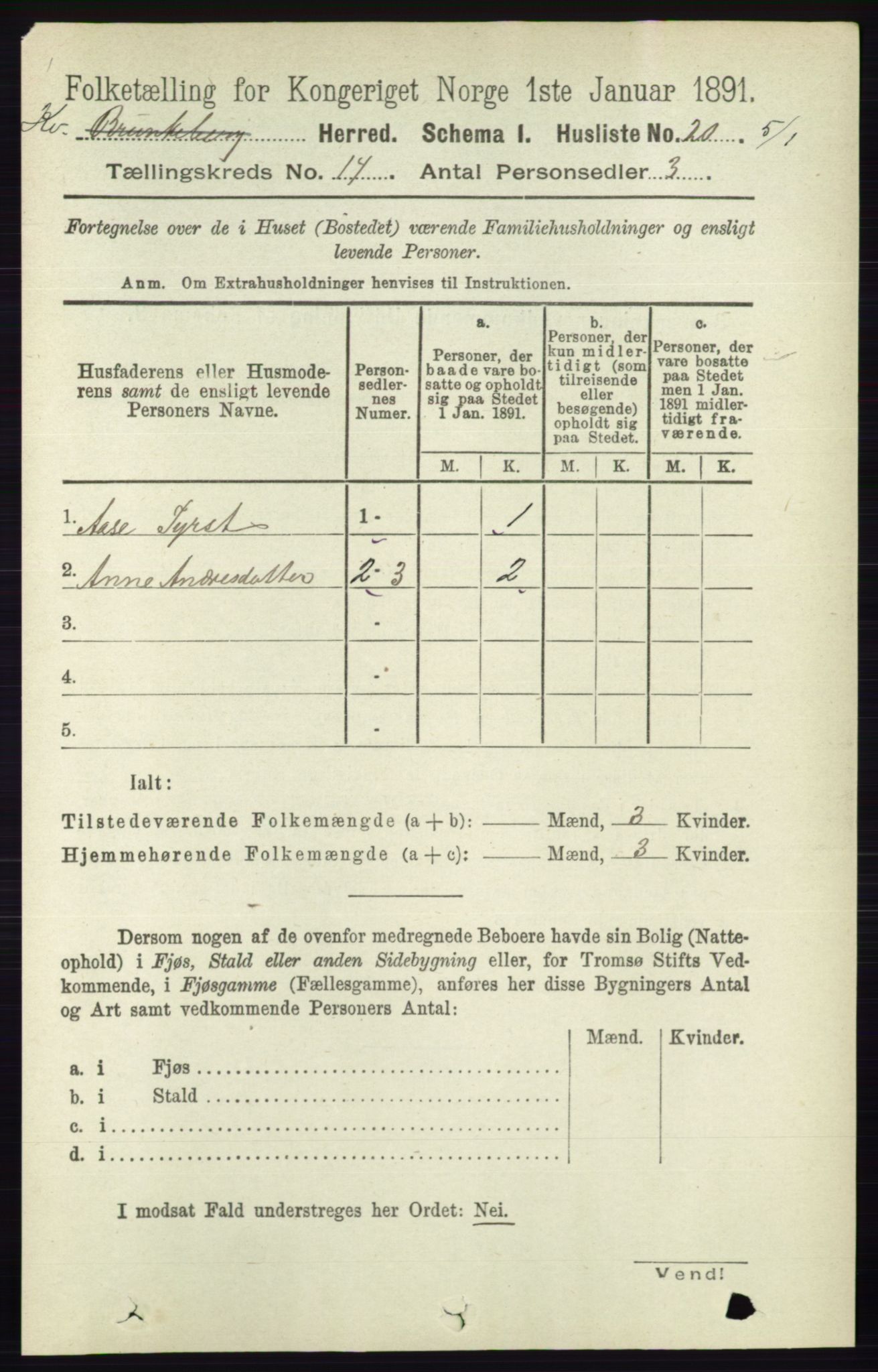 RA, 1891 census for 0829 Kviteseid, 1891, p. 3335