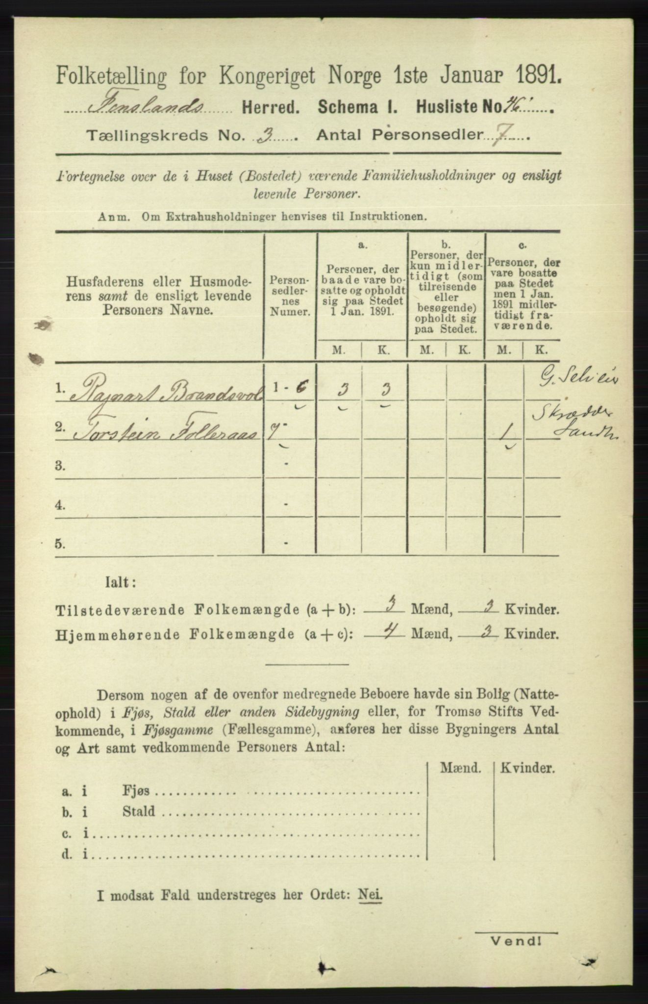 RA, 1891 census for 1023 Finsland, 1891, p. 768