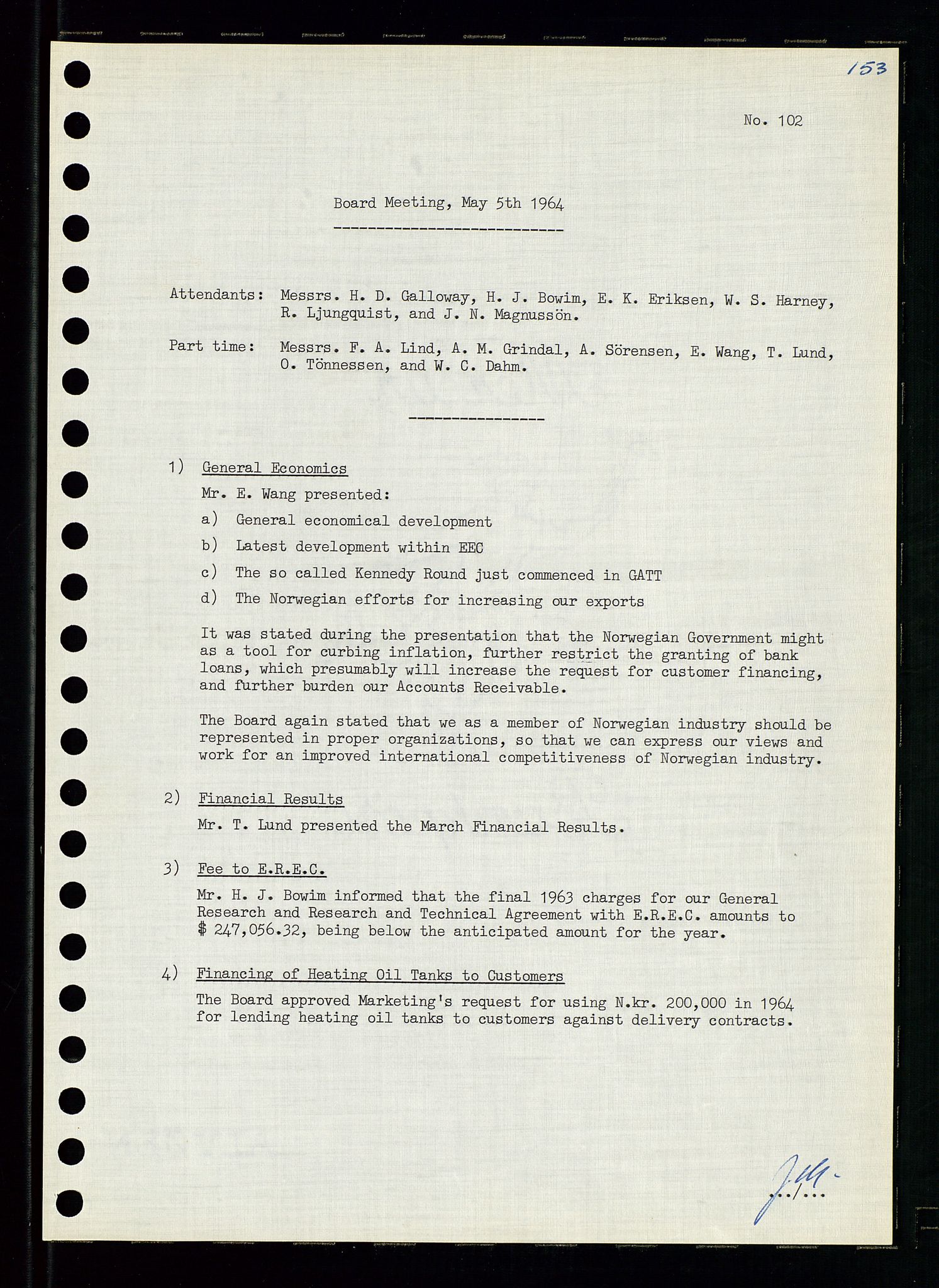 Pa 0982 - Esso Norge A/S, AV/SAST-A-100448/A/Aa/L0001/0004: Den administrerende direksjon Board minutes (styrereferater) / Den administrerende direksjon Board minutes (styrereferater), 1963-1964, p. 107