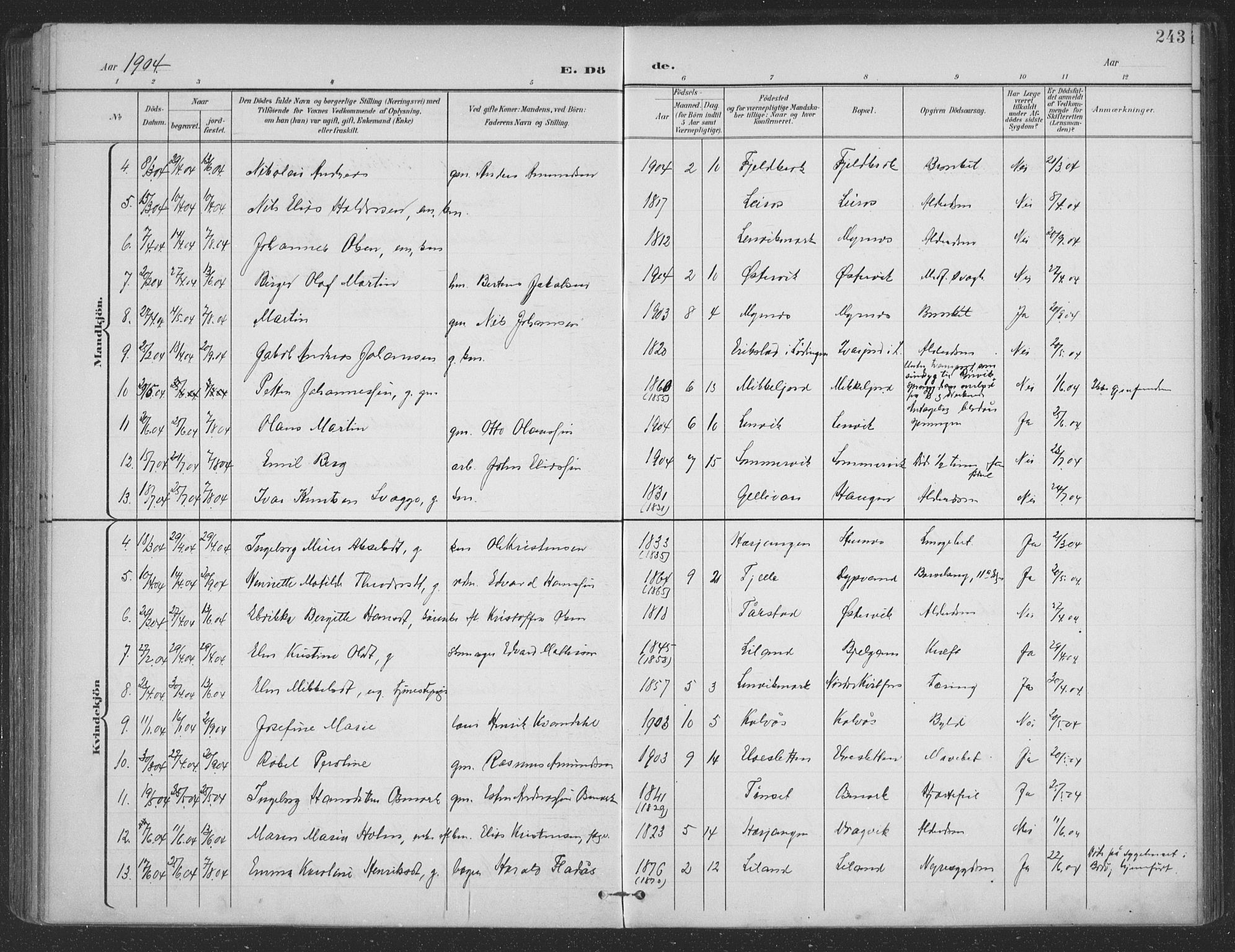 Ministerialprotokoller, klokkerbøker og fødselsregistre - Nordland, SAT/A-1459/863/L0899: Parish register (official) no. 863A11, 1897-1906, p. 243