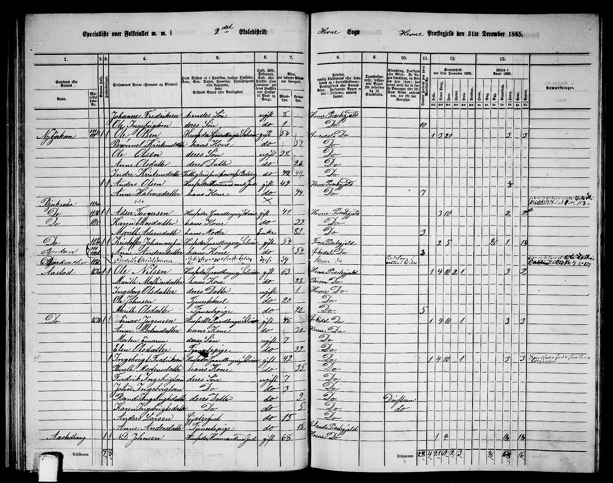 RA, 1865 census for Hemne, 1865, p. 50