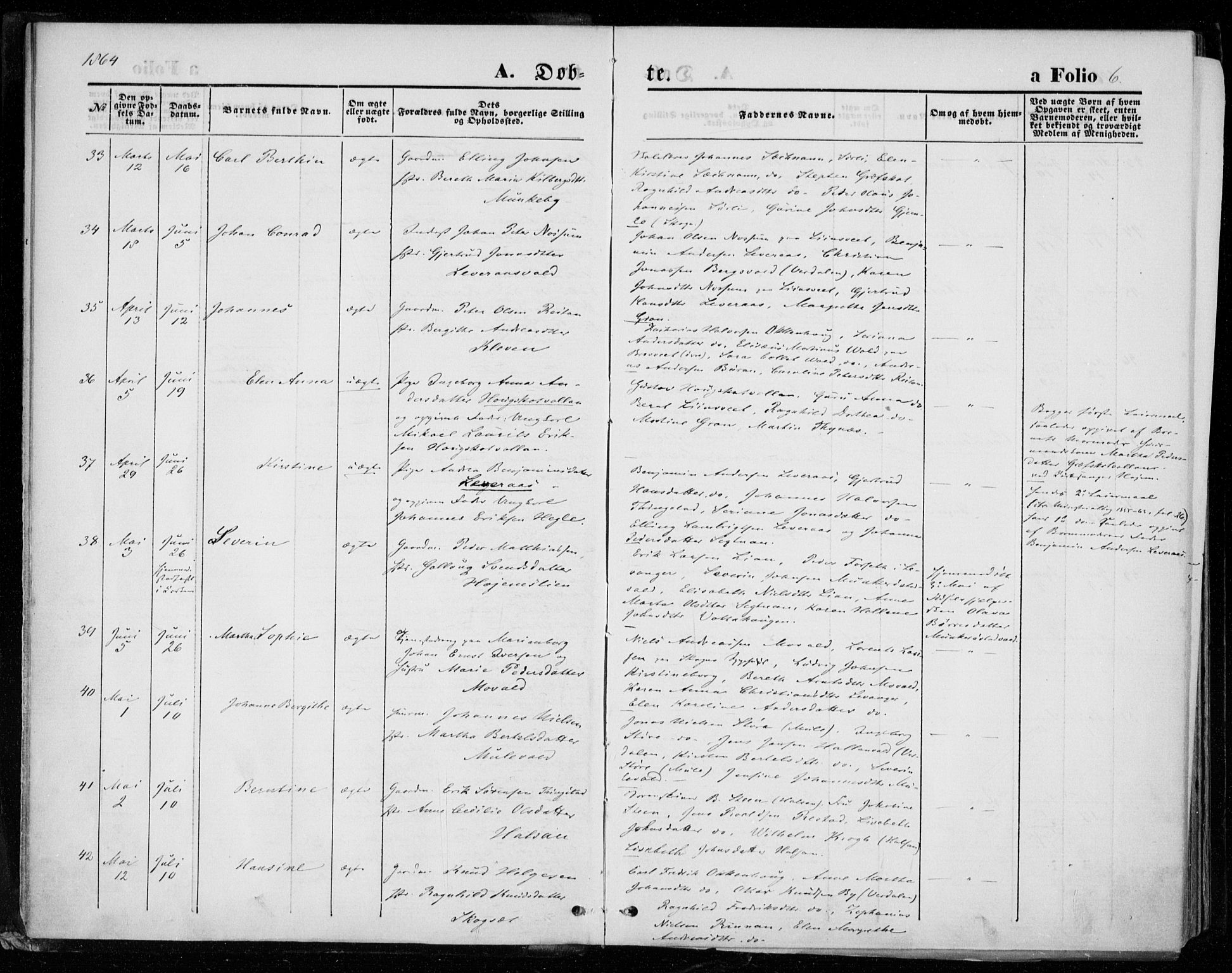 Ministerialprotokoller, klokkerbøker og fødselsregistre - Nord-Trøndelag, AV/SAT-A-1458/721/L0206: Parish register (official) no. 721A01, 1864-1874, p. 6