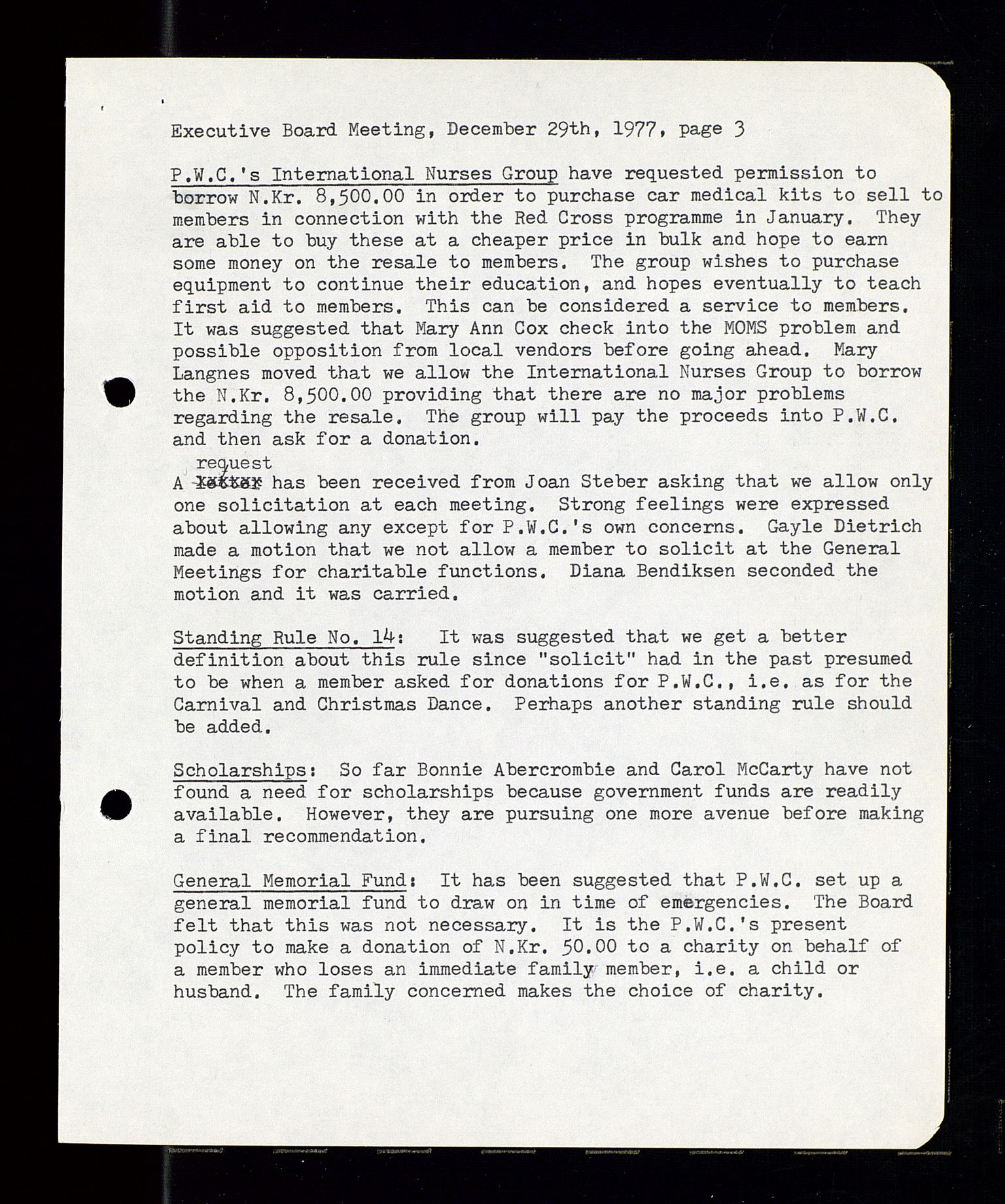 PA 1547 - Petroleum Wives Club, AV/SAST-A-101974/A/Aa/L0001: Board and General Meeting, 1970-1983