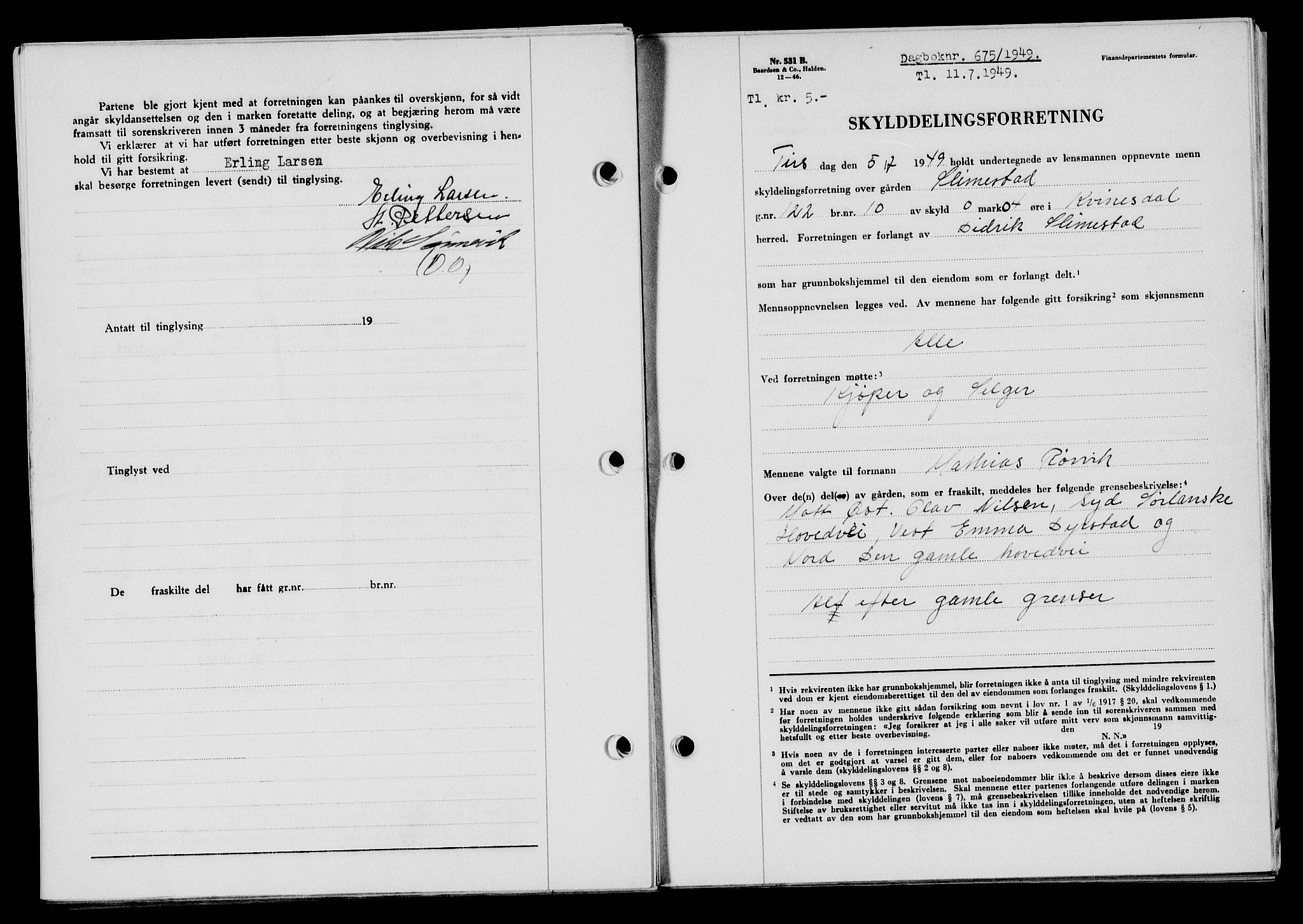 Flekkefjord sorenskriveri, SAK/1221-0001/G/Gb/Gba/L0065: Mortgage book no. A-13, 1949-1949, Diary no: : 675/1949