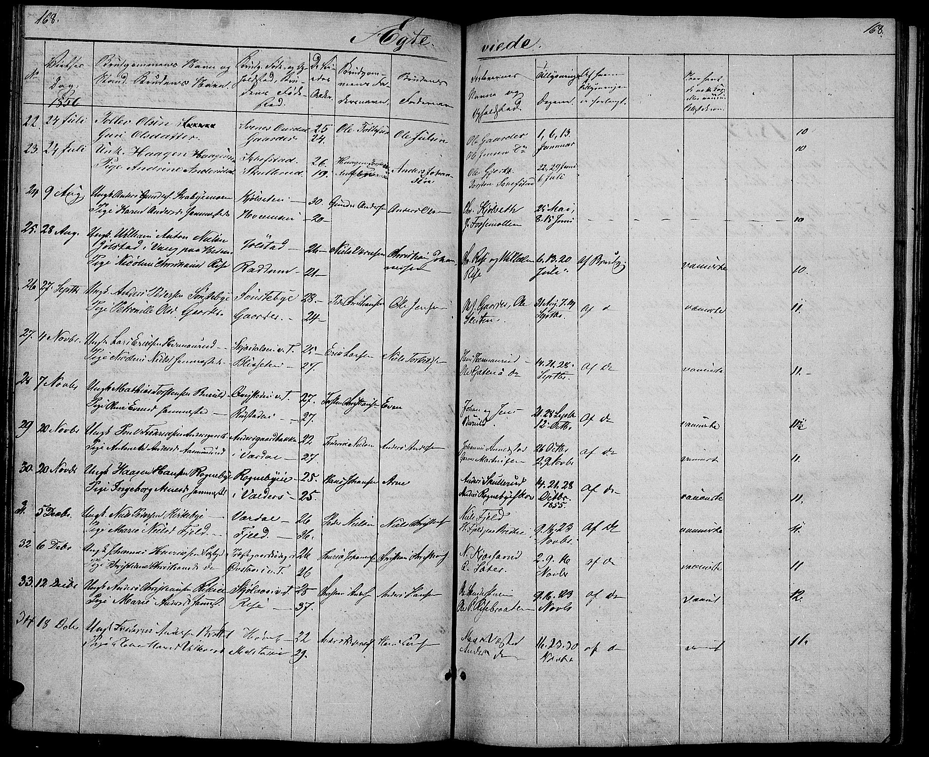 Østre Toten prestekontor, SAH/PREST-104/H/Ha/Hab/L0003: Parish register (copy) no. 3, 1848-1857, p. 168