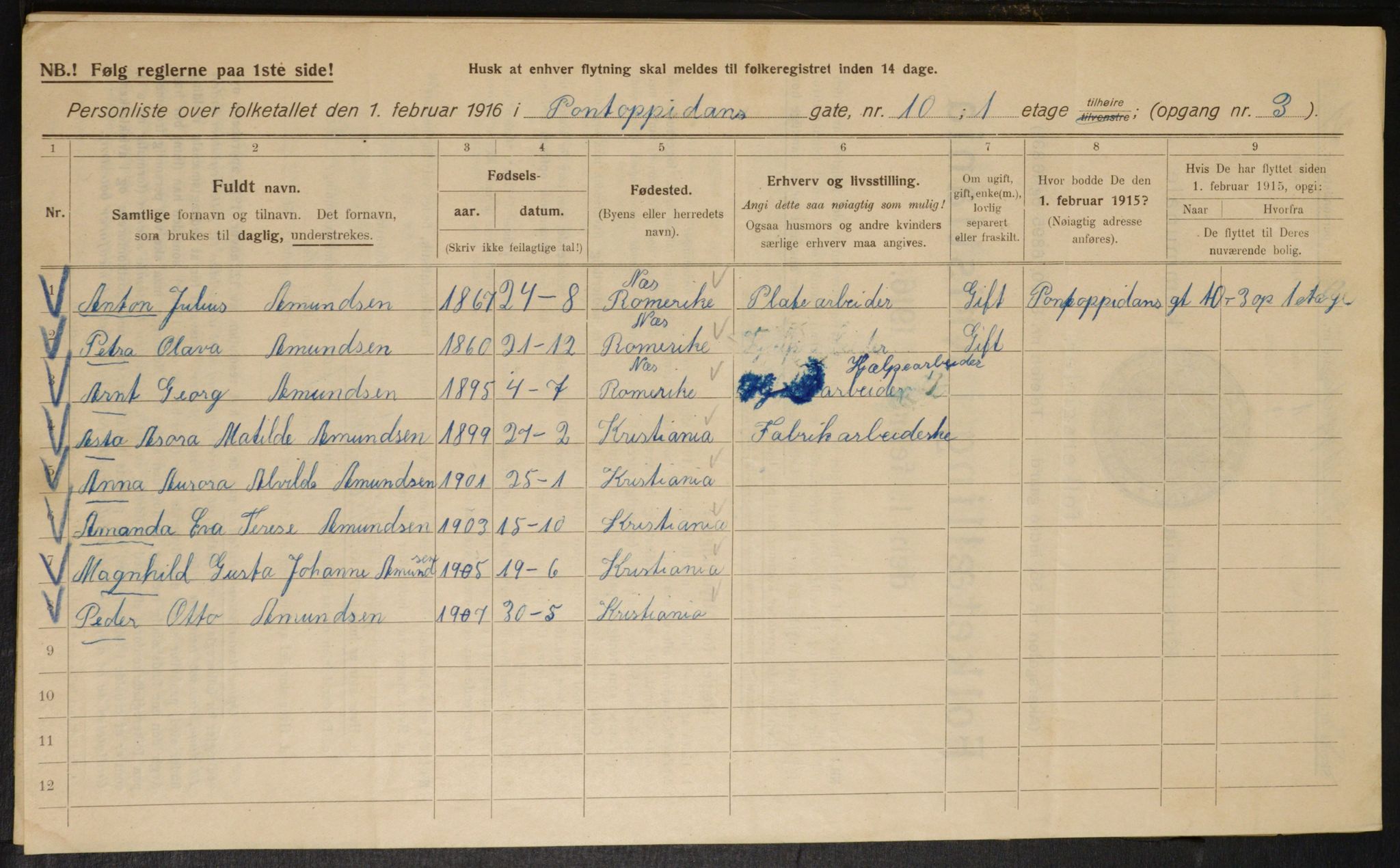 OBA, Municipal Census 1916 for Kristiania, 1916, p. 82879