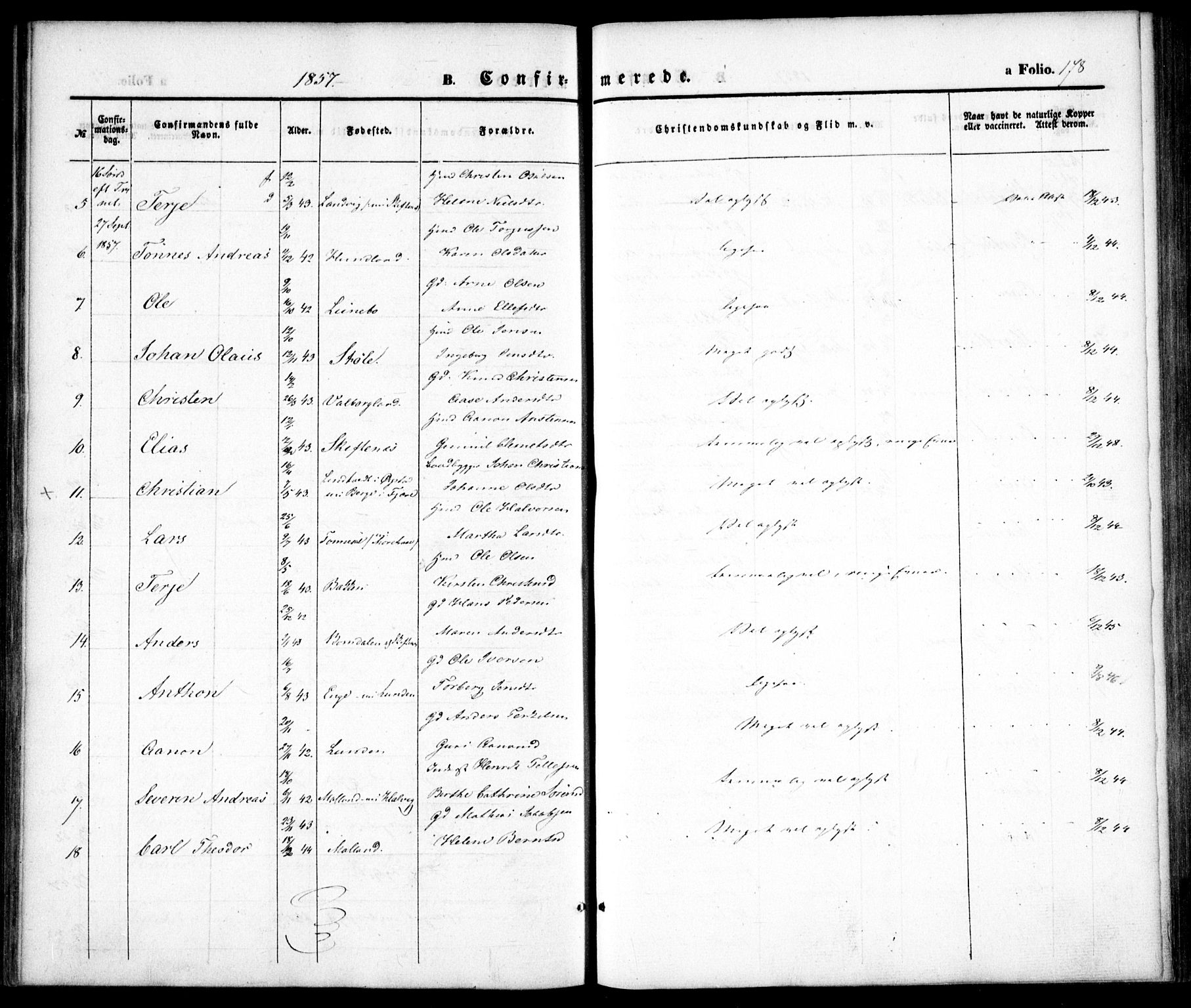 Hommedal sokneprestkontor, AV/SAK-1111-0023/F/Fa/Fab/L0004: Parish register (official) no. A 4, 1848-1860, p. 178