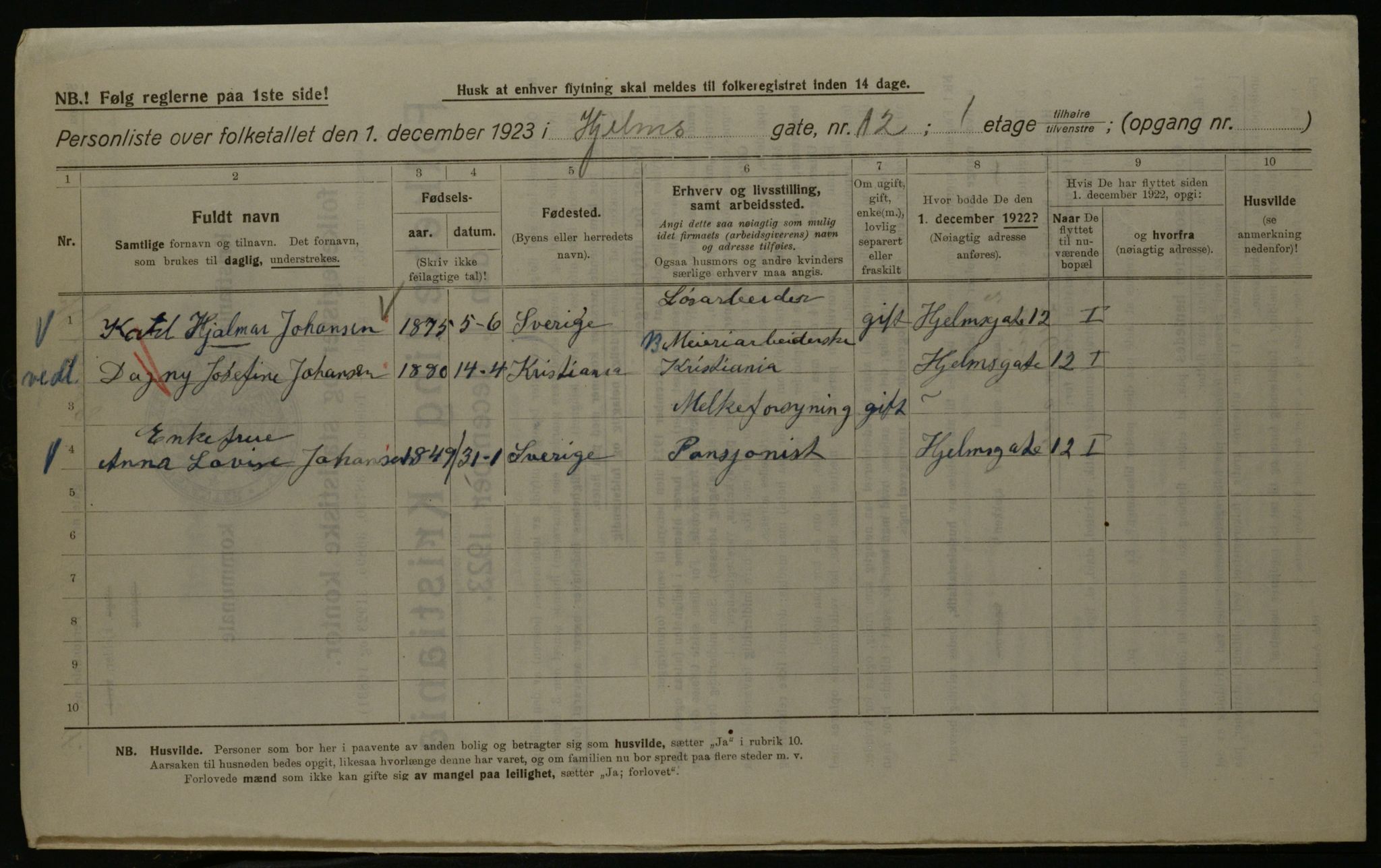 OBA, Municipal Census 1923 for Kristiania, 1923, p. 45079