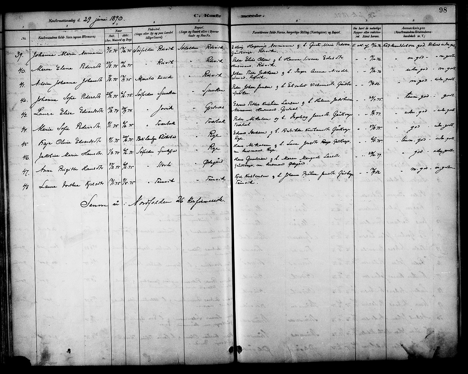 Ministerialprotokoller, klokkerbøker og fødselsregistre - Nordland, AV/SAT-A-1459/854/L0777: Parish register (official) no. 854A01 /1, 1883-1891, p. 98