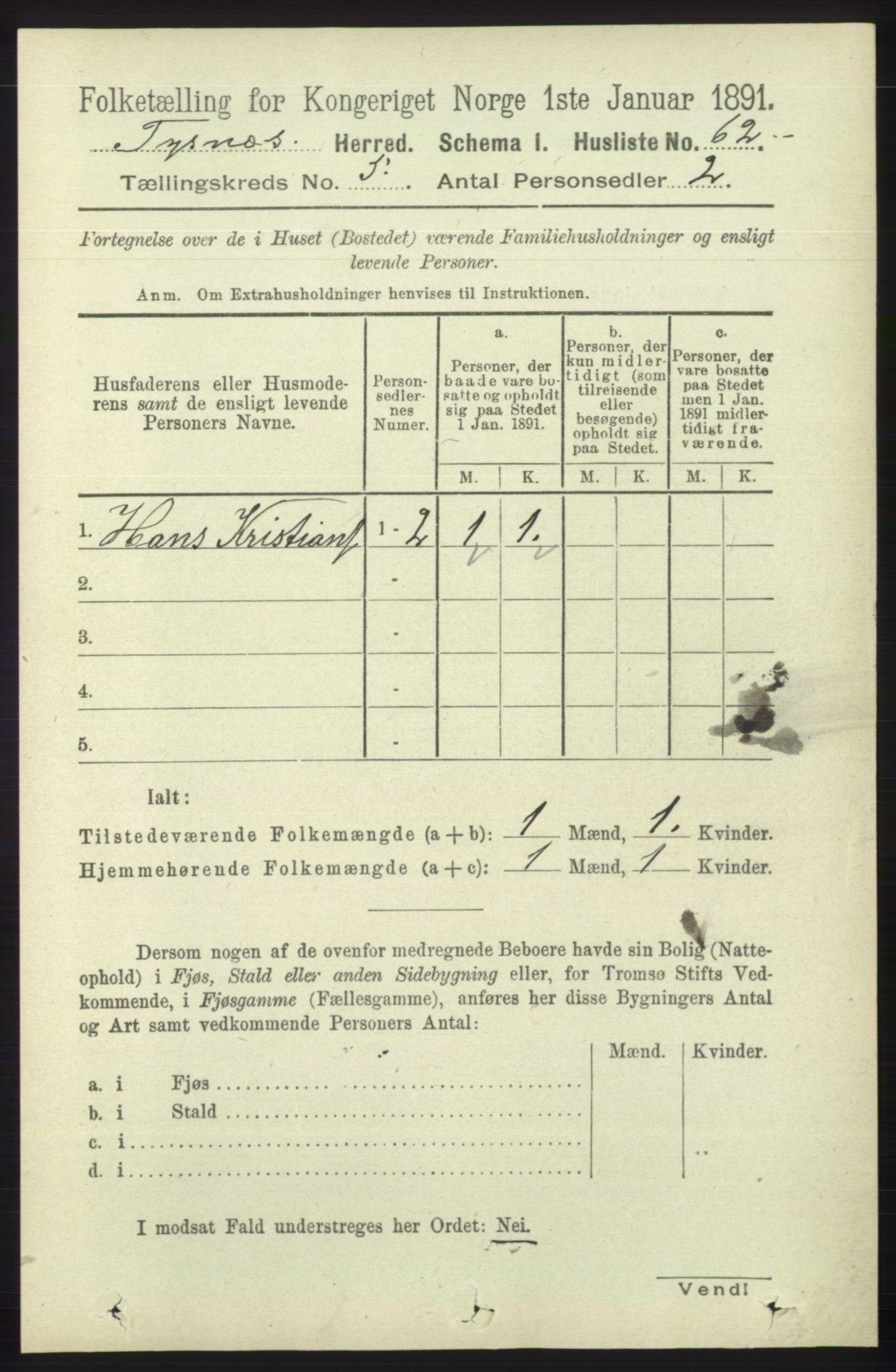 RA, 1891 census for 1223 Tysnes, 1891, p. 1898