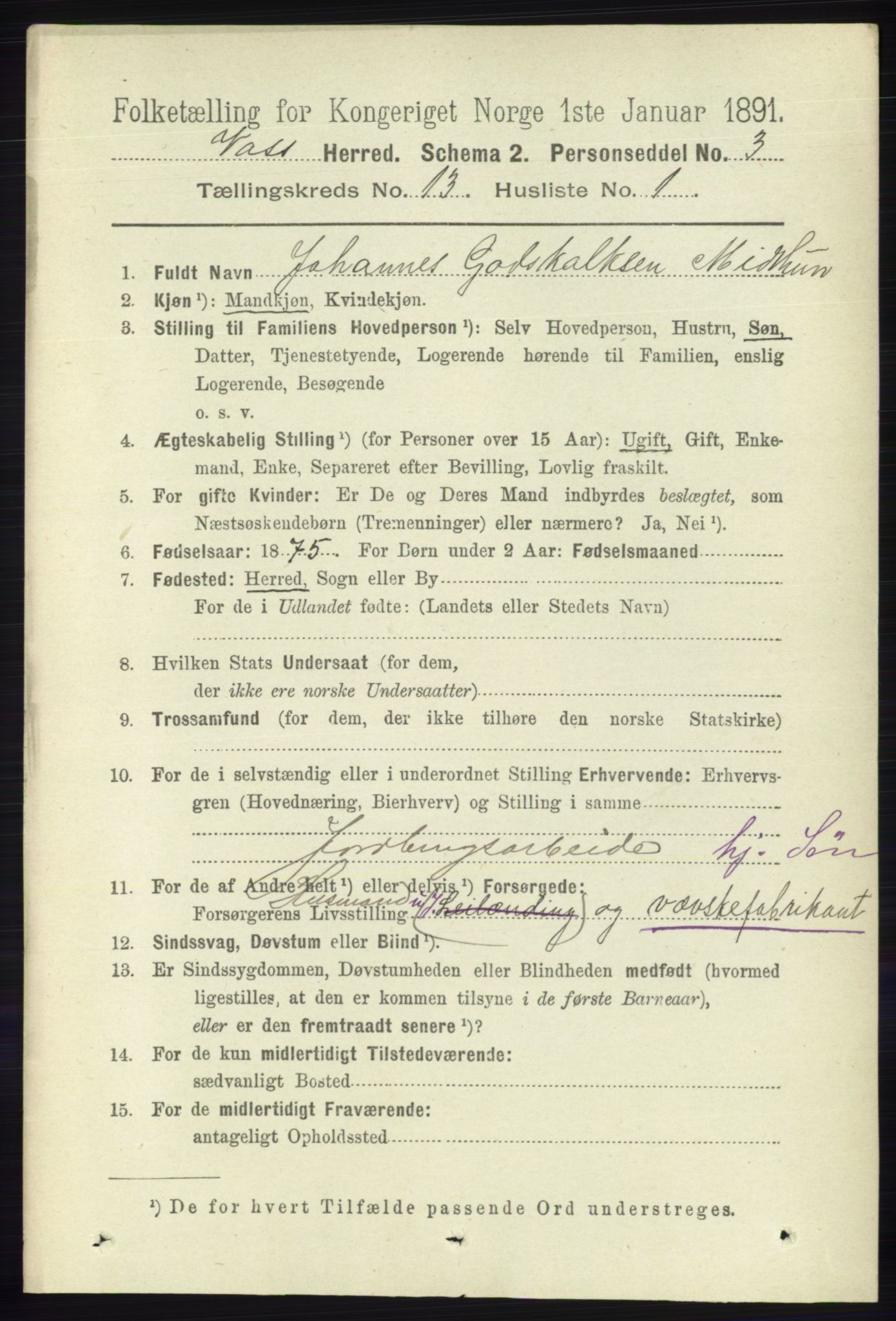 RA, 1891 census for 1235 Voss, 1891, p. 6890