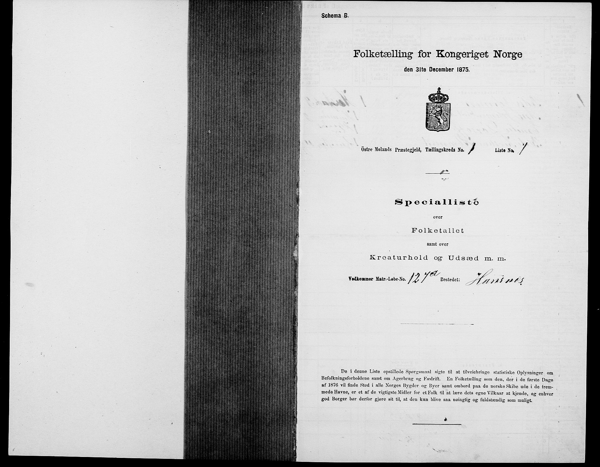 SAK, 1875 census for 0918P Austre Moland, 1875, p. 109