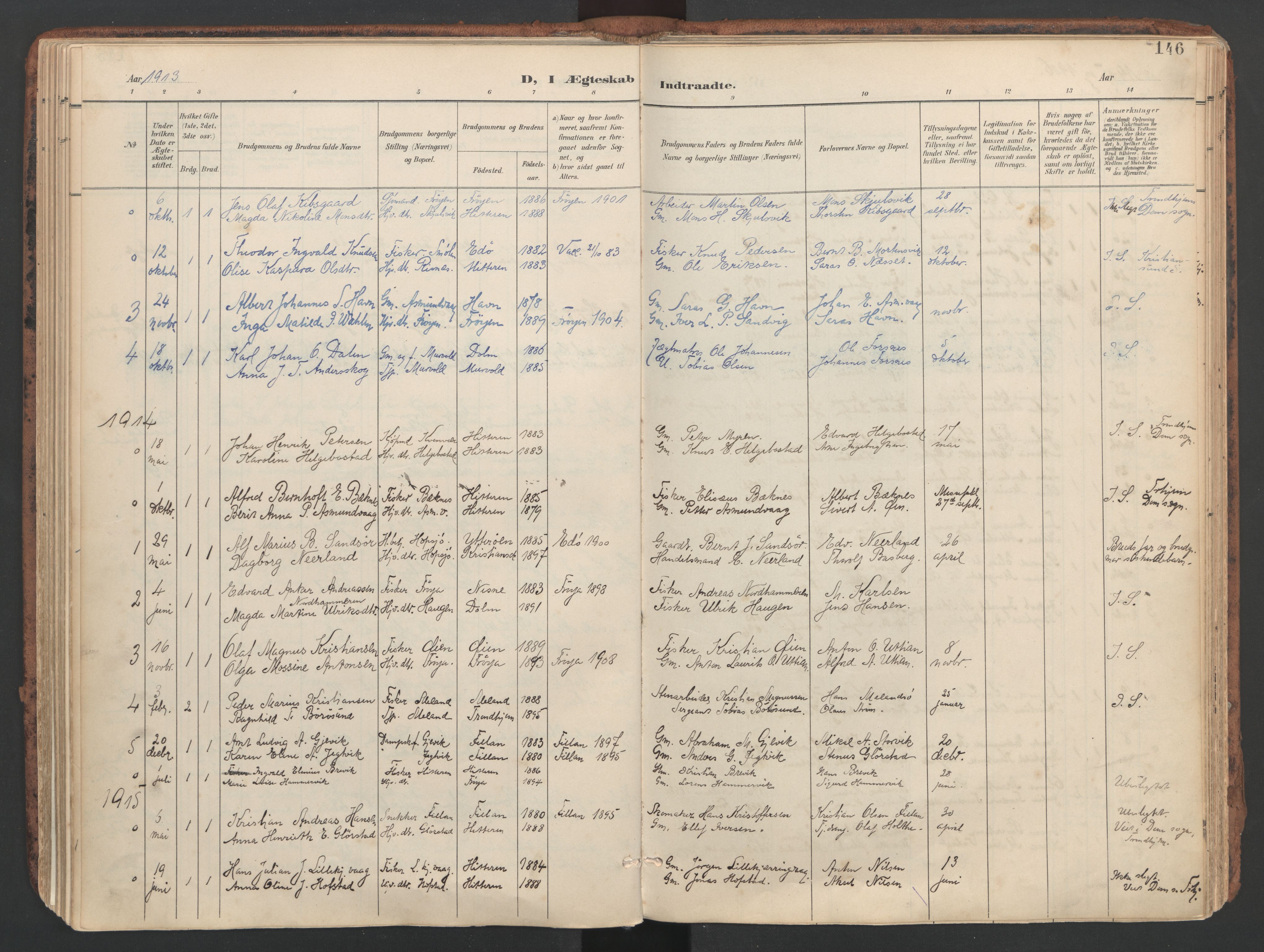 Ministerialprotokoller, klokkerbøker og fødselsregistre - Sør-Trøndelag, SAT/A-1456/634/L0537: Parish register (official) no. 634A13, 1896-1922, p. 146
