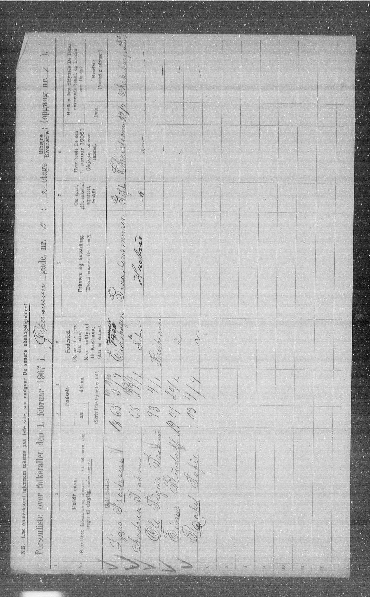 OBA, Municipal Census 1907 for Kristiania, 1907, p. 65444