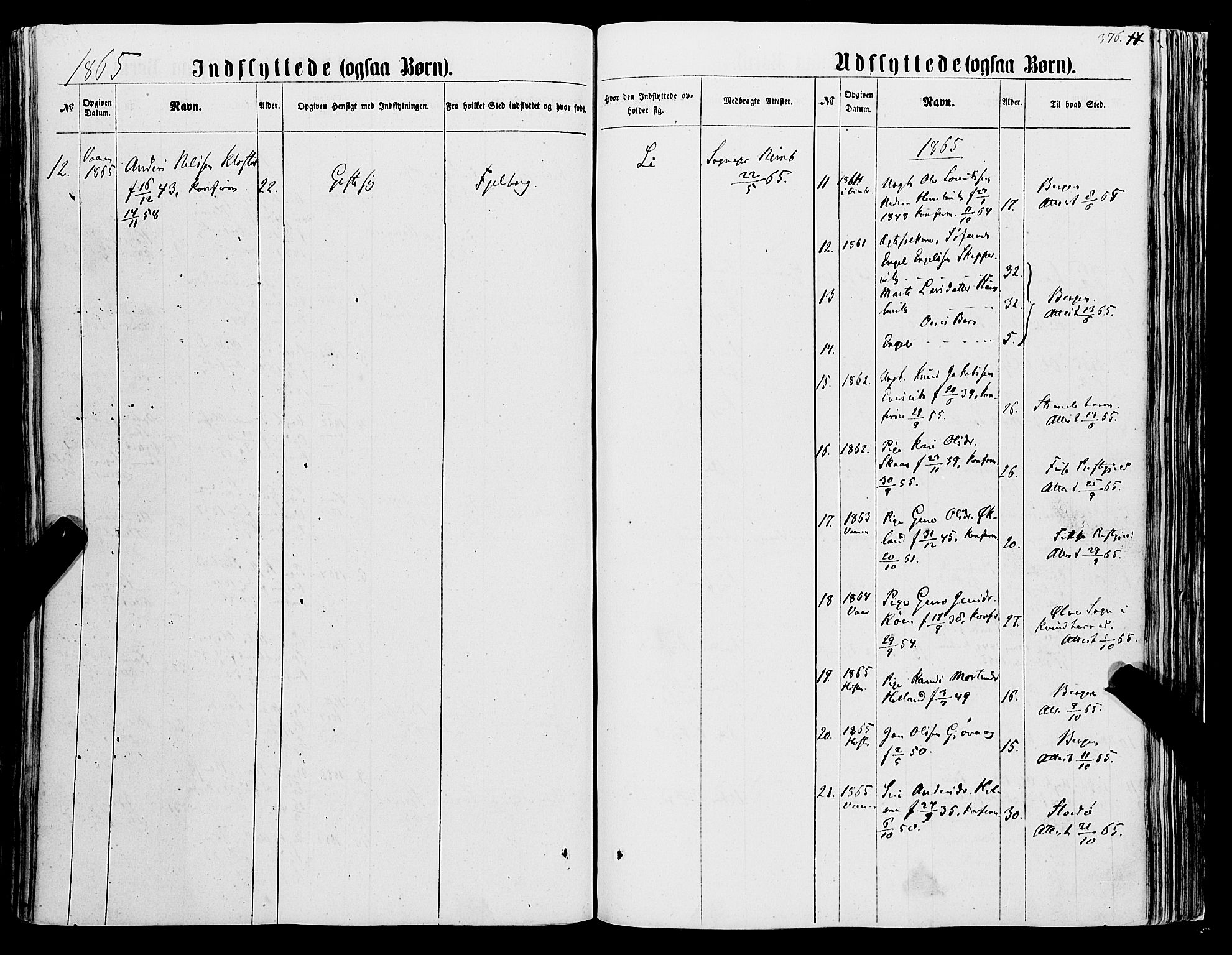 Tysnes sokneprestembete, SAB/A-78601/H/Haa: Parish register (official) no. A 11, 1860-1871, p. 376